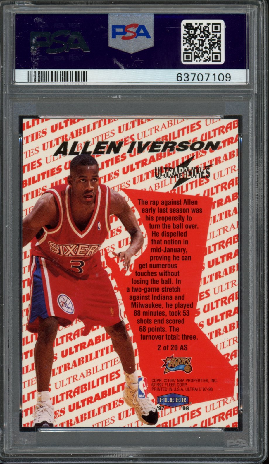 1997 Fleer Ultra Ultrabilities Allen Iverson All-Star PSA 10