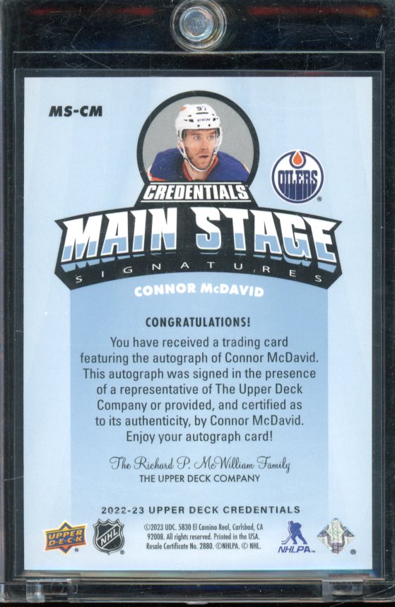 2022-23 Upper Deck Credentials Connor Mcdavid Auto Main Stage