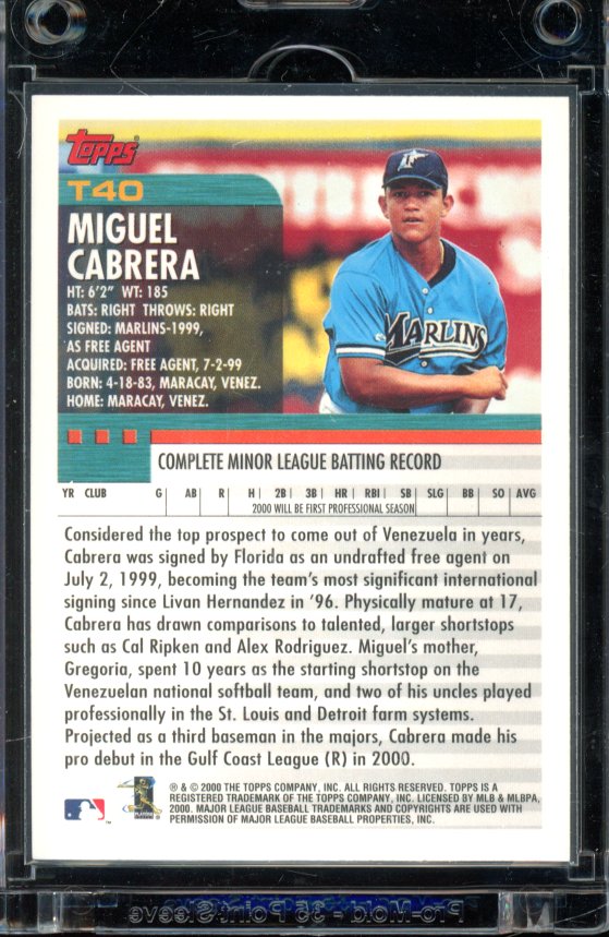 2000 Topps Traded Miguel Cabrera T40 Rookie