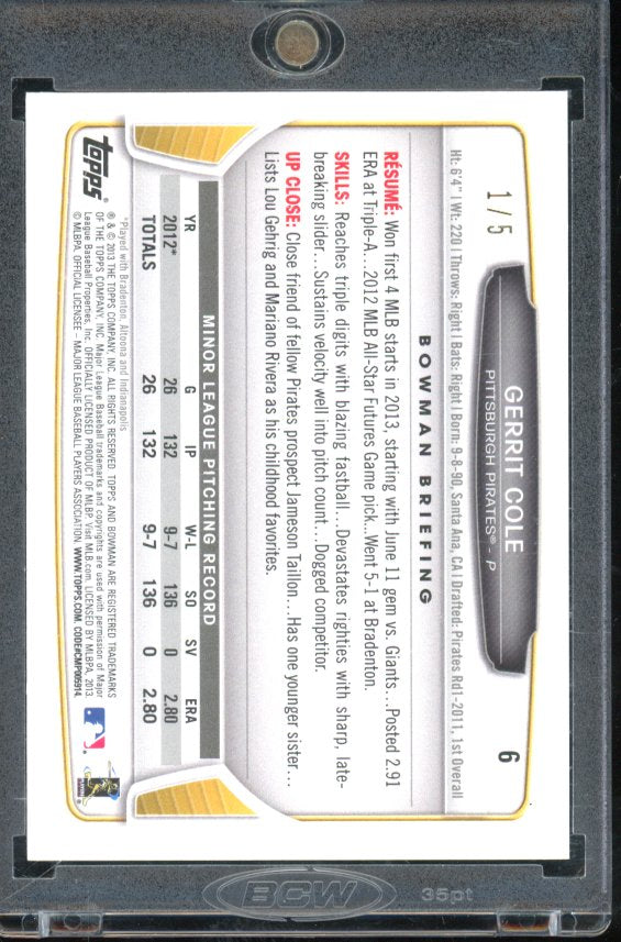 2013 Bowman Draft Gerrit Cole Red 1/5 Rookie