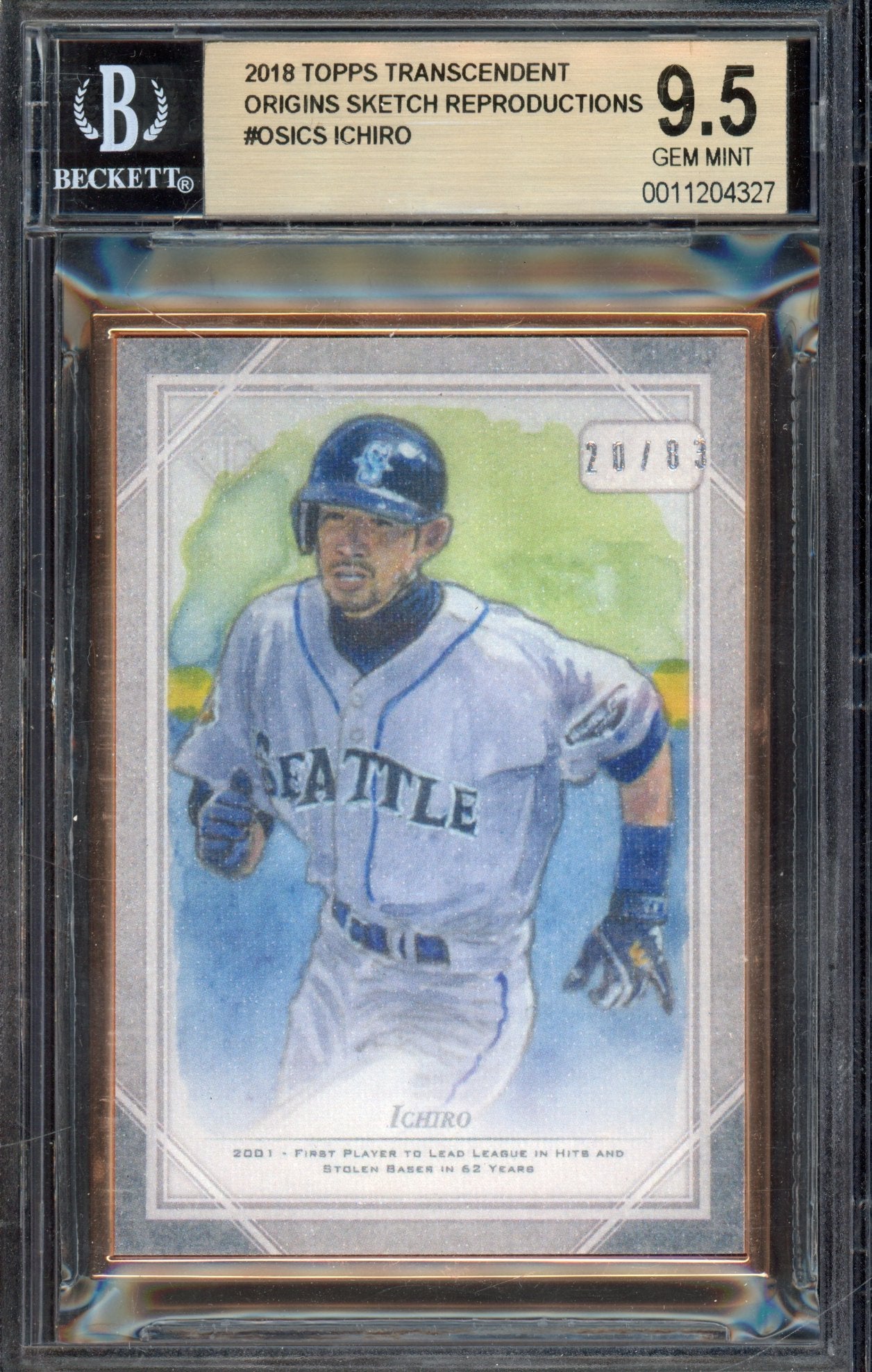 2018 Transcendent Ichiro Origins Sketch Reproduction Gold Frame 20/83 BGS 9.5