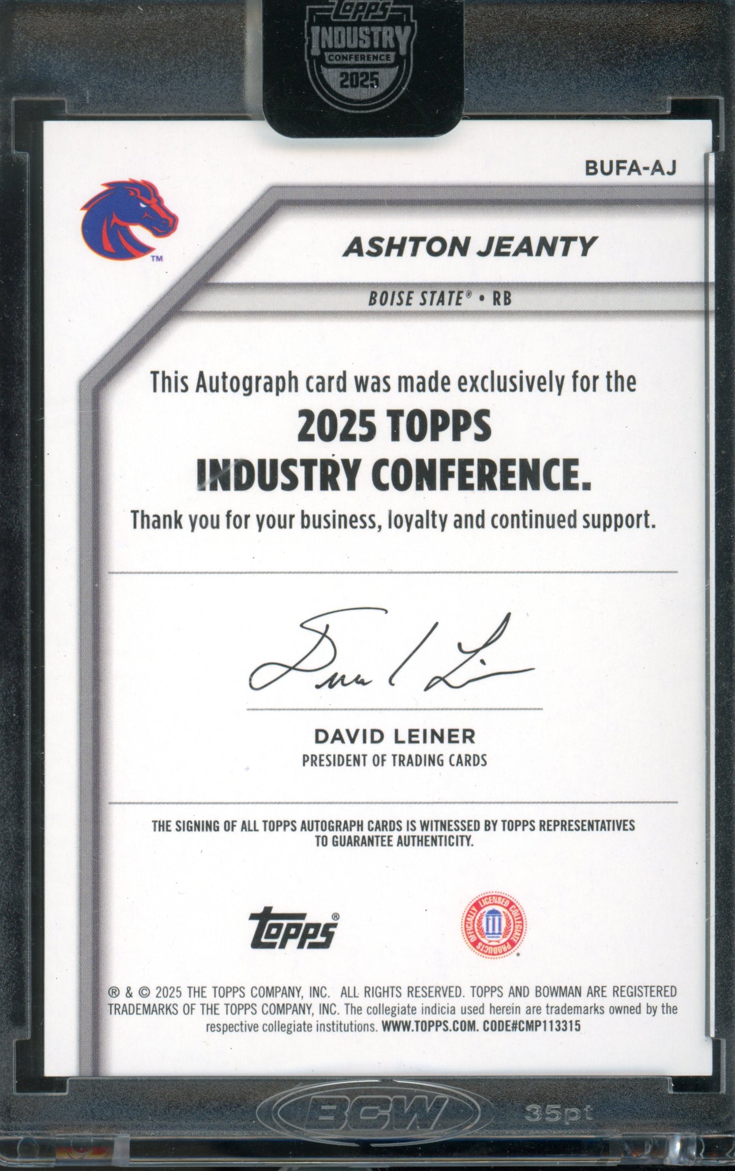 2025 Topps Industry Conference Ashton Jeanty Auto /10 Black