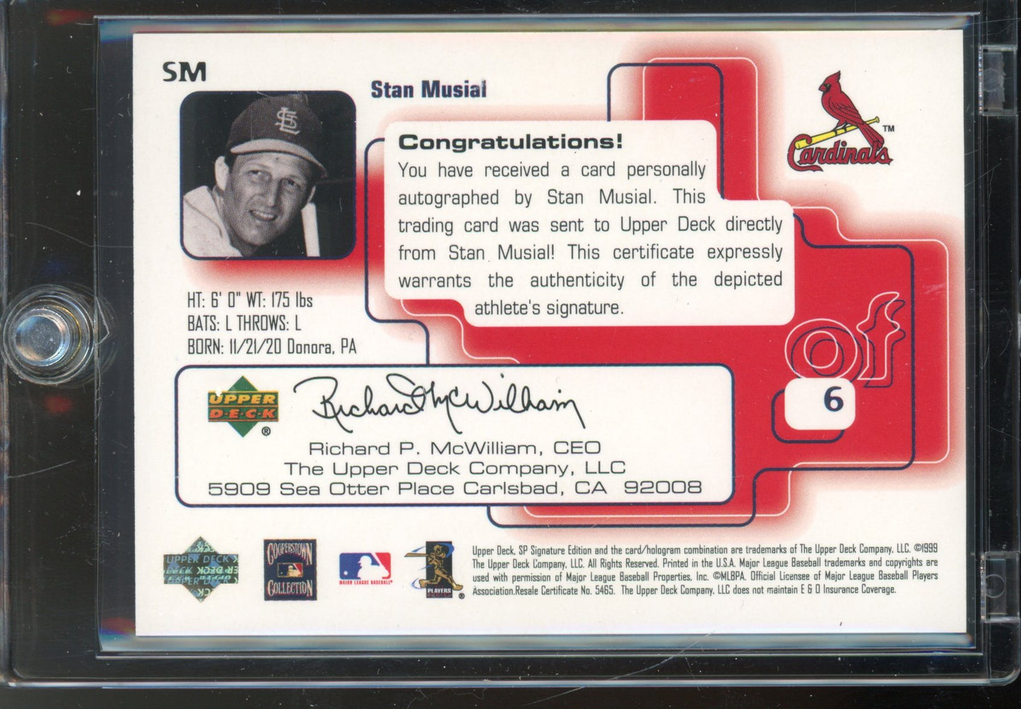 1999 SP Signature Stan Musial Auto