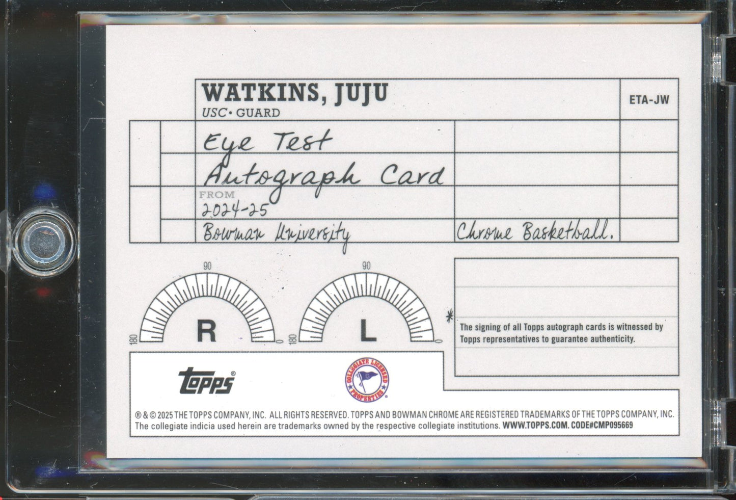 2024 Bowman Chrome U Juju Watkins Eye Test Auto ON CARD