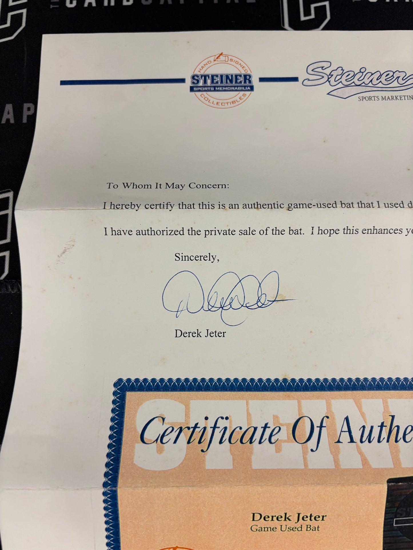 Derek Jeter Game Used Bat 5x7 Artist Print STEINER COA Signed by Derek Jeter