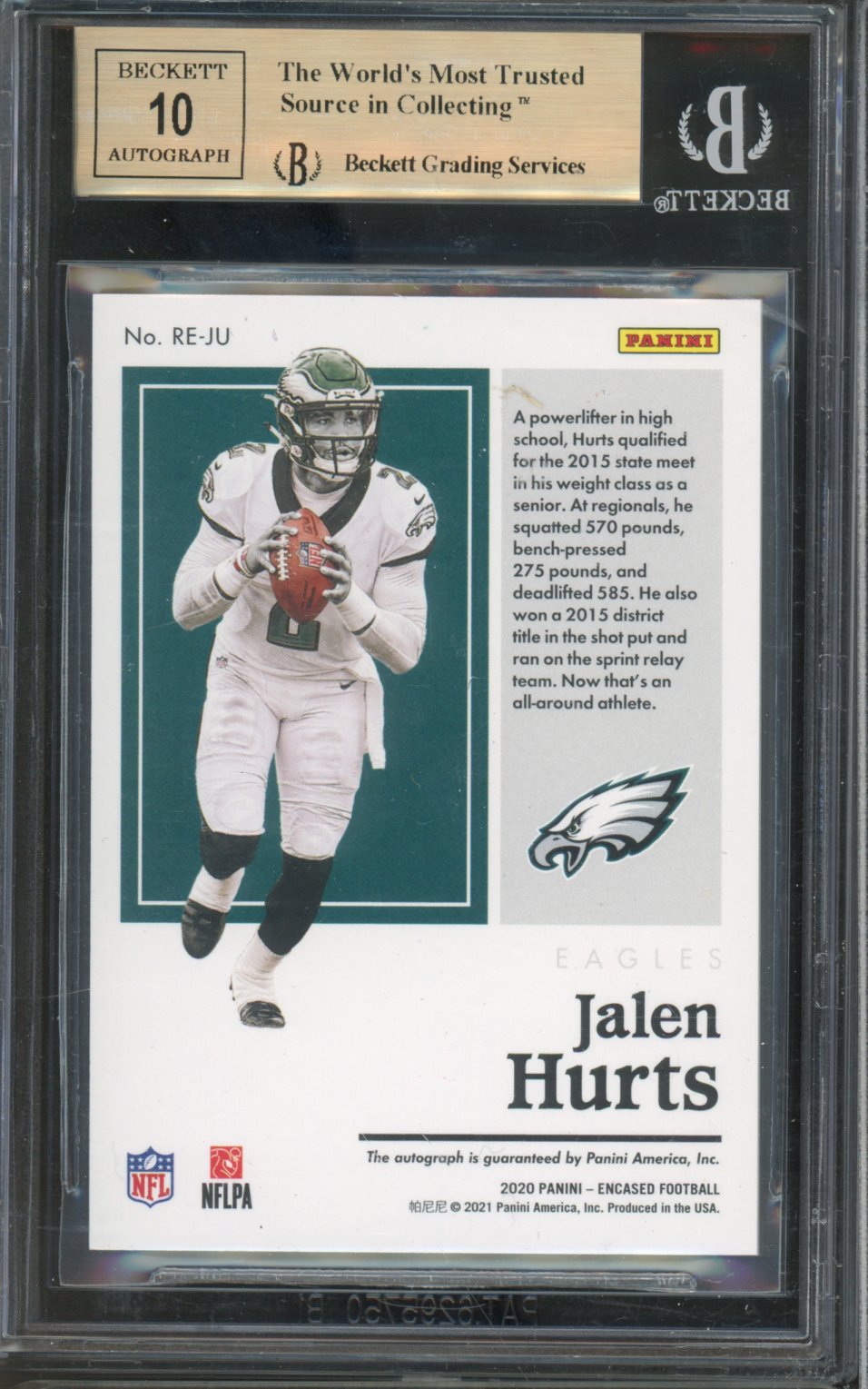 2020 Encased Jalen Hurts Rookie Endorsements Auto "GO BIRDS" /50 BGS 9.5 RC