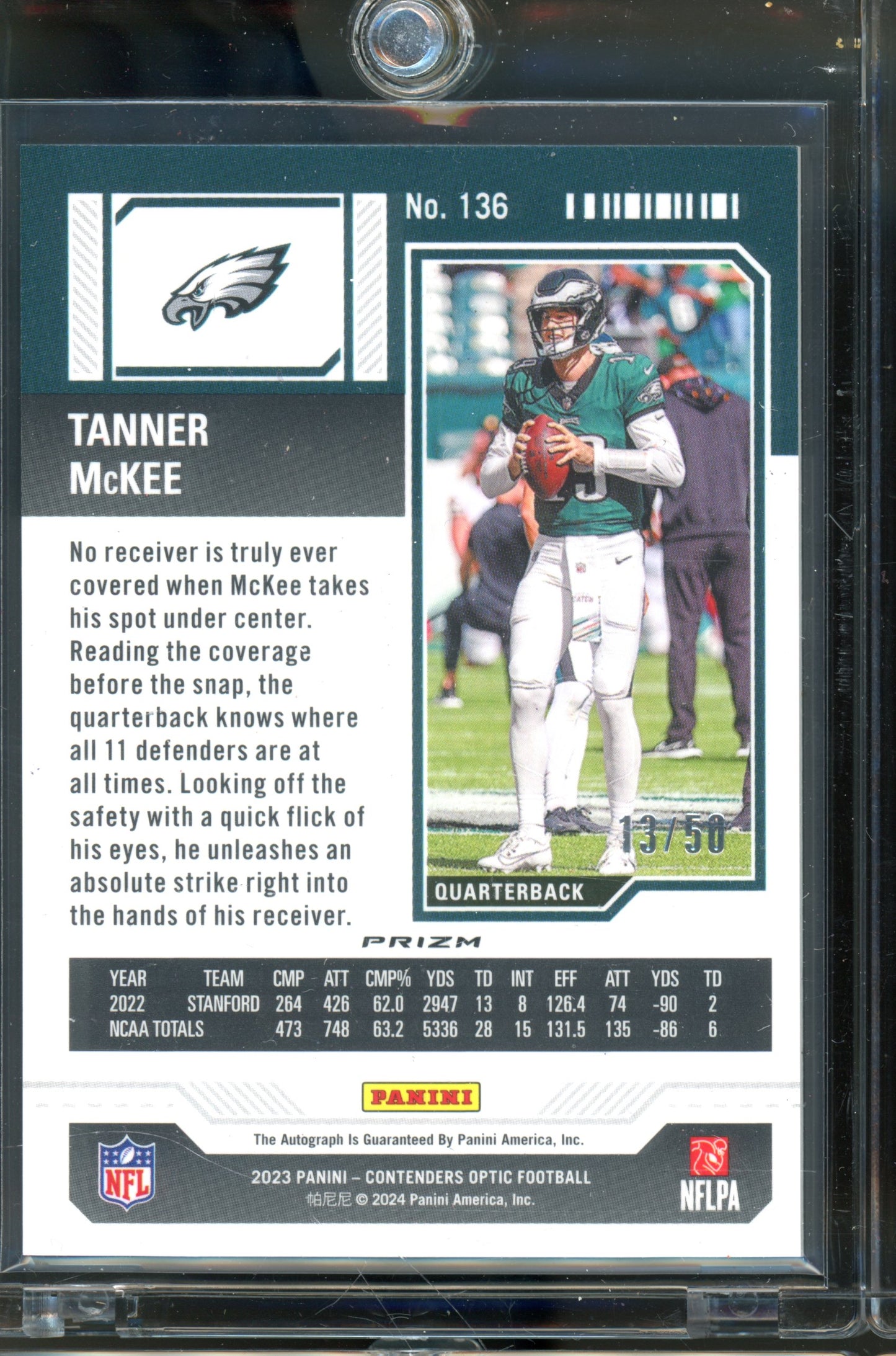 2023 Contenders Optic Tanner McKee Rookie Ticket Auto Orange /50 RC