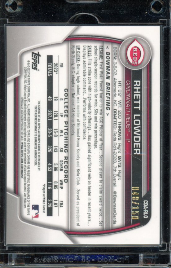 2023 Bowman Chrome Rhett Lowder Blue 1st Auto /150
