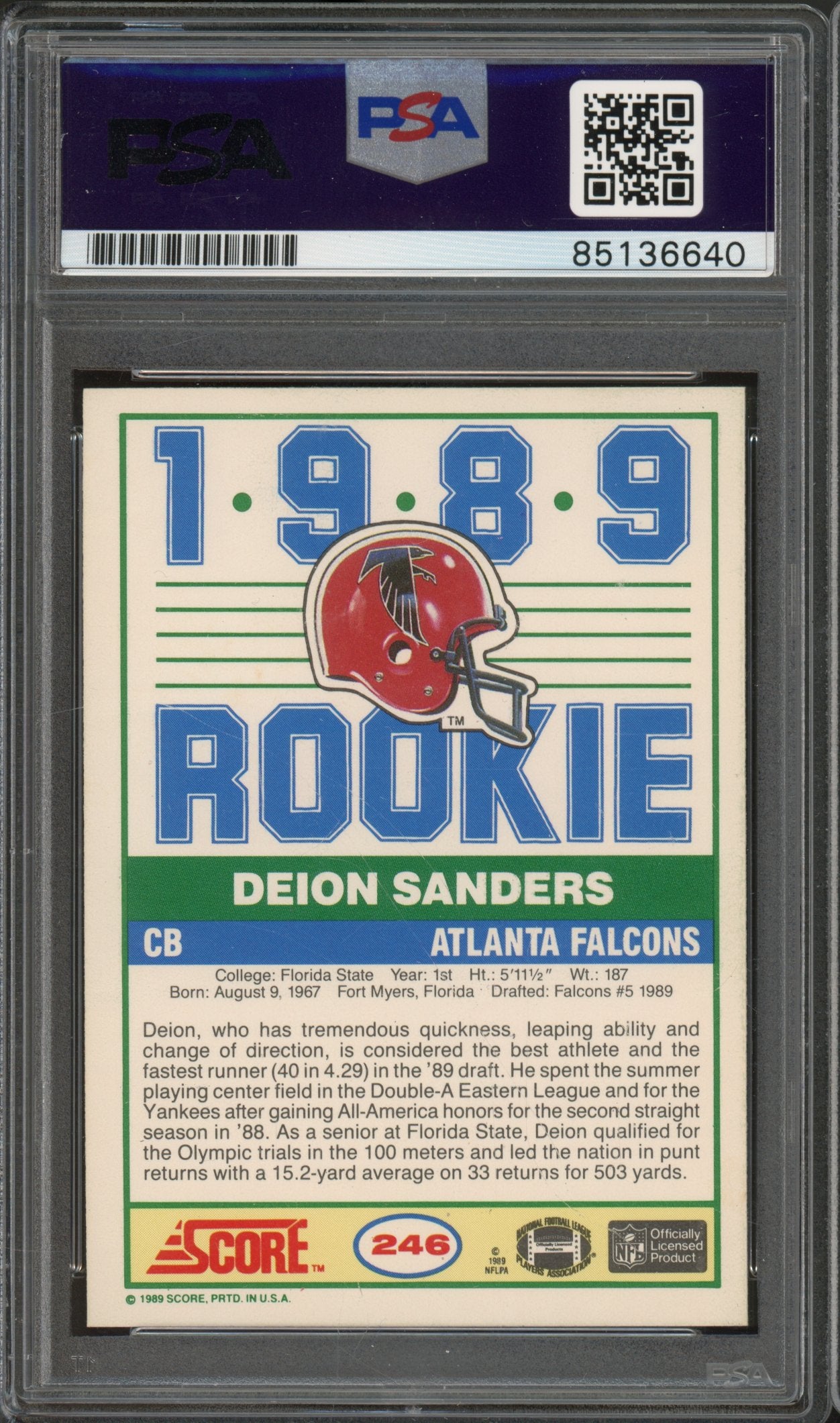 1989 Score Deion Sanders Auto PSA/DNA AUTO 10 RC
