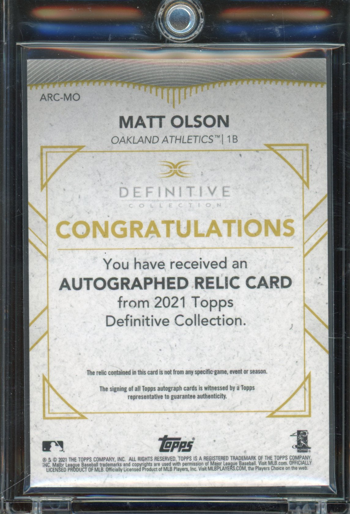 2023 Definitive Matt Olson Jumbo Jersey Auto 01/30