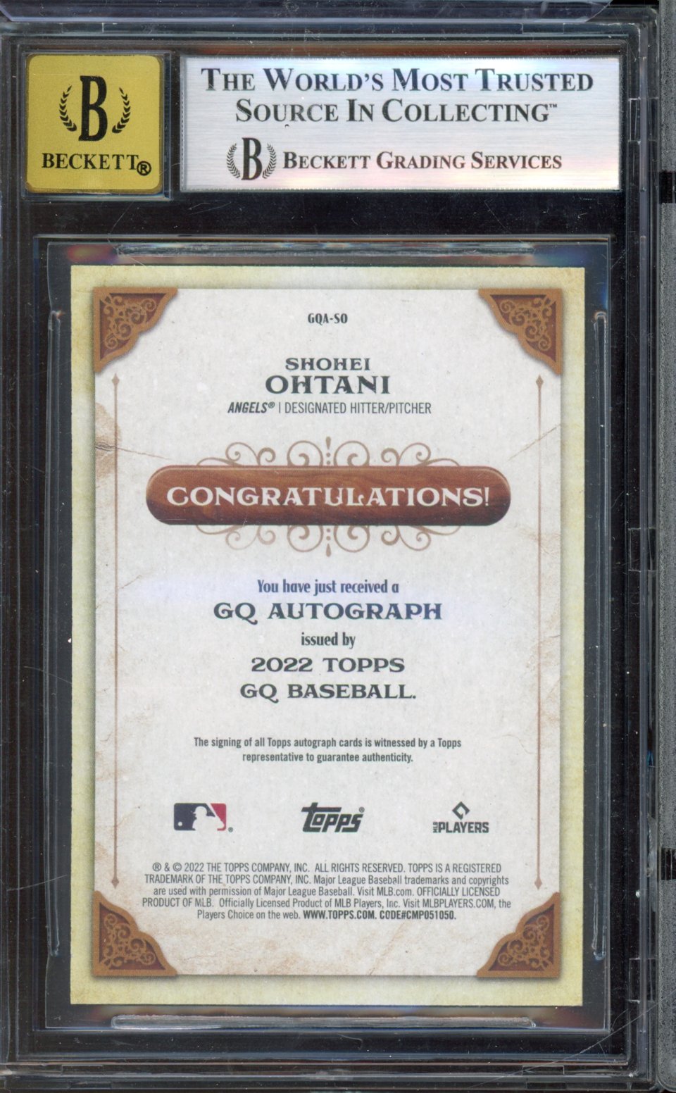 2022 Topps Gypsy Queen Shohei Ohtani No Name Auto BGS 9/10