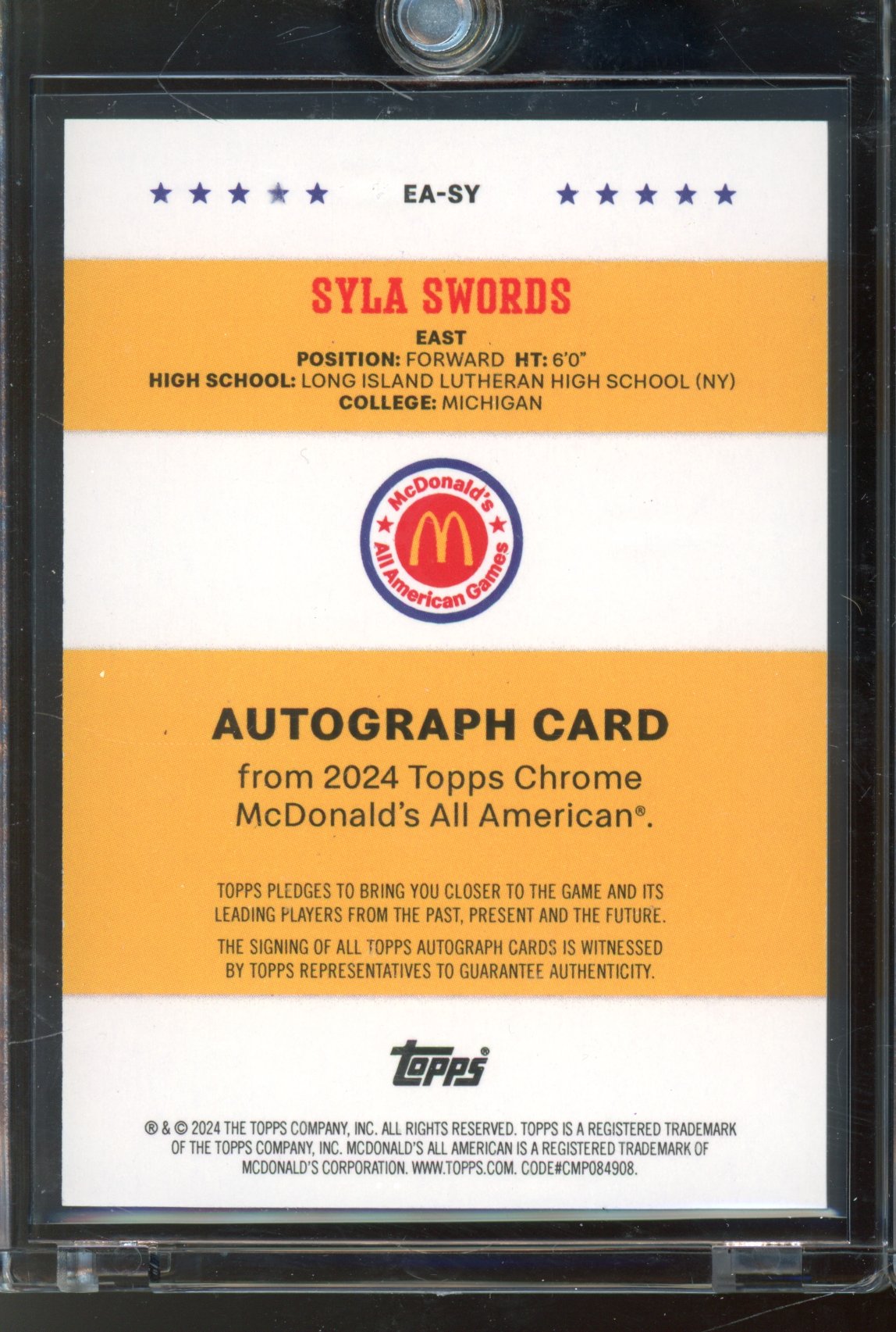 2024 McDonald's Syla Swords On Card Auto