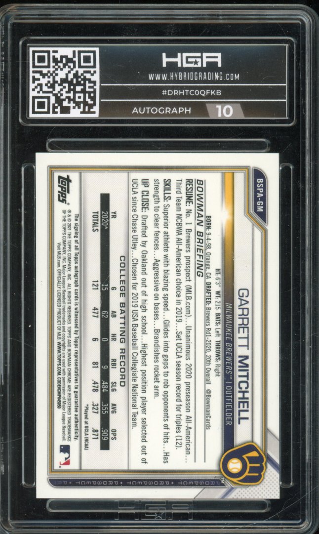 2021 Bowman Chrome Garrett Mitchell Orange Sapphire Auto /25 HGA 9.5