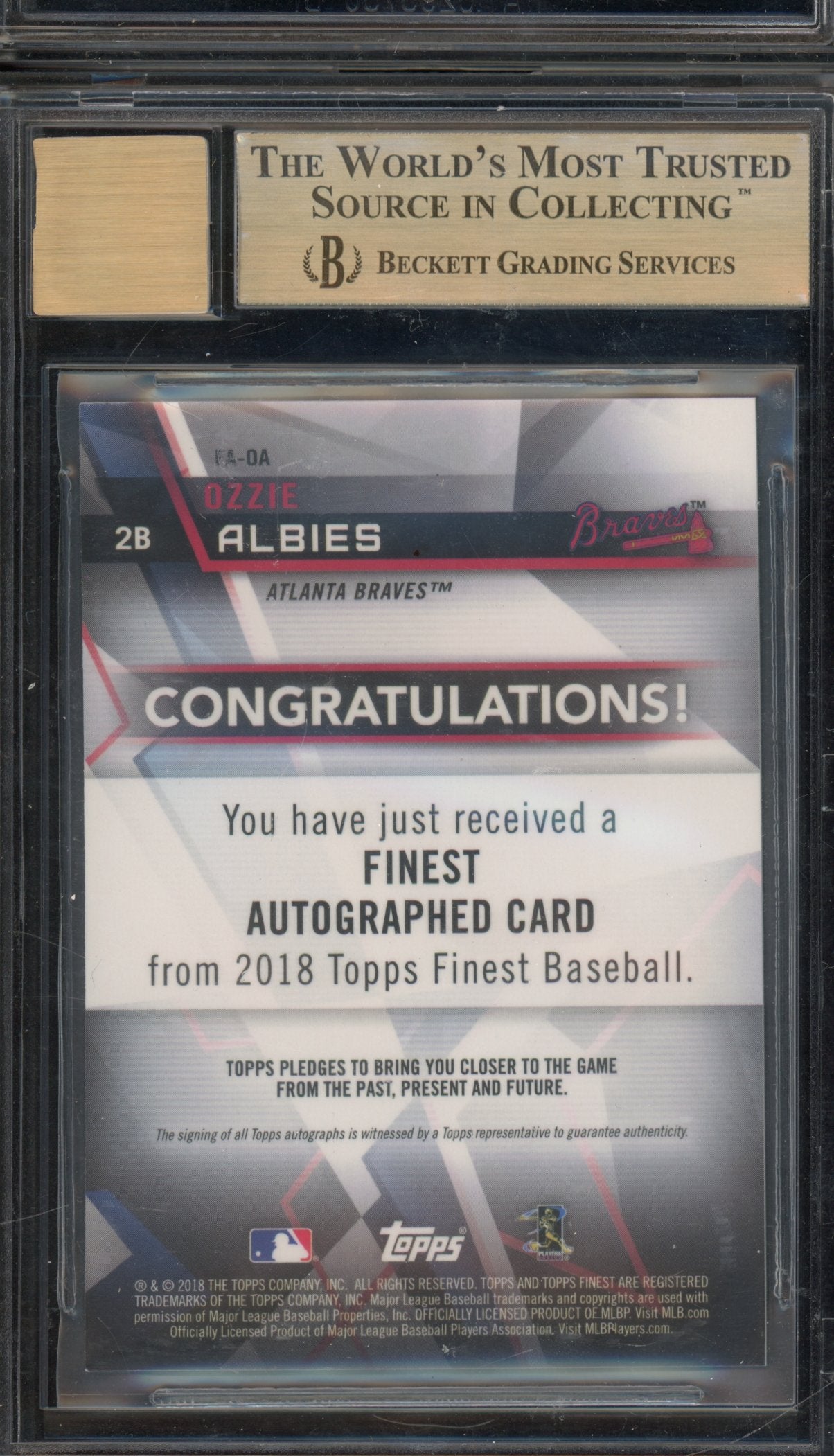 2018 Topps Finest Ozzie Albies Green Refractor Rookie Auto /99 BGS 9.5