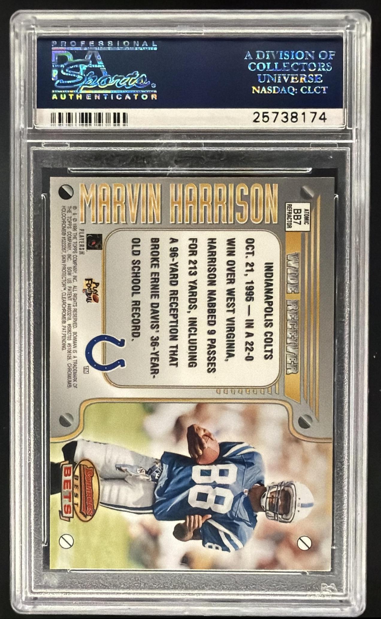 1996 Bowman's Best Marvin Harrison #BB7 Bets Atomic Refractor RC PSA 10