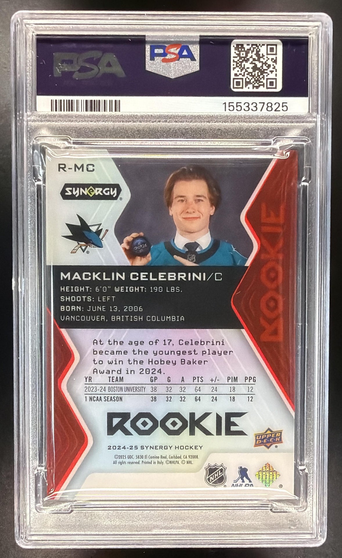 2024-25 Upper Deck Synergy Macklin Celebrini #R-MC Red RC PSA 10