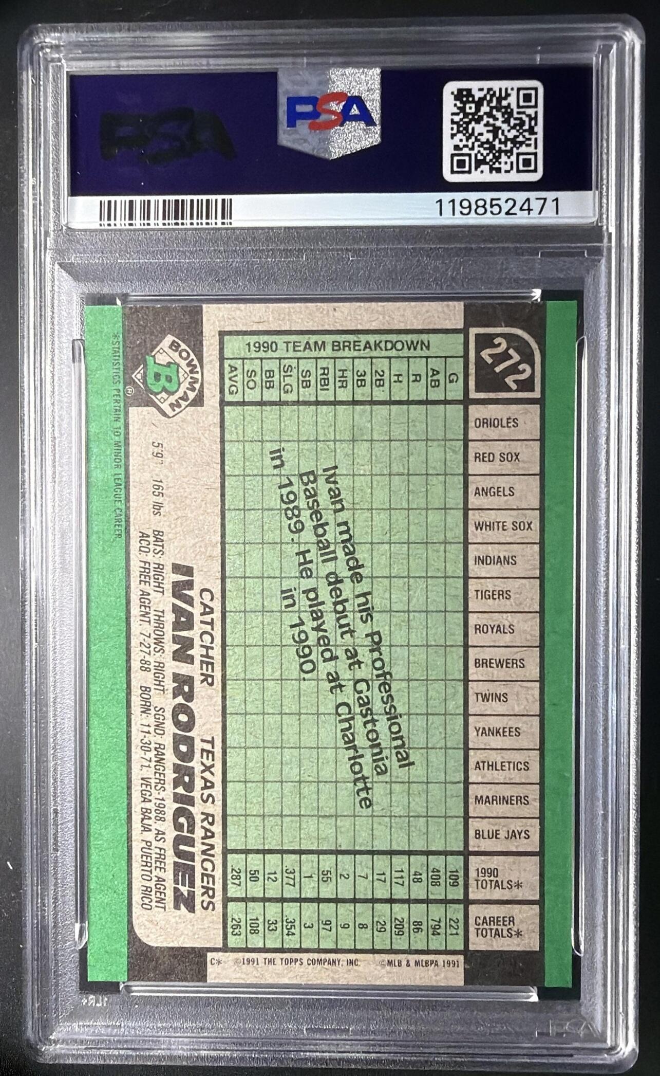 1991 Bowman Ivan Rodriguez #272 RC PSA 10