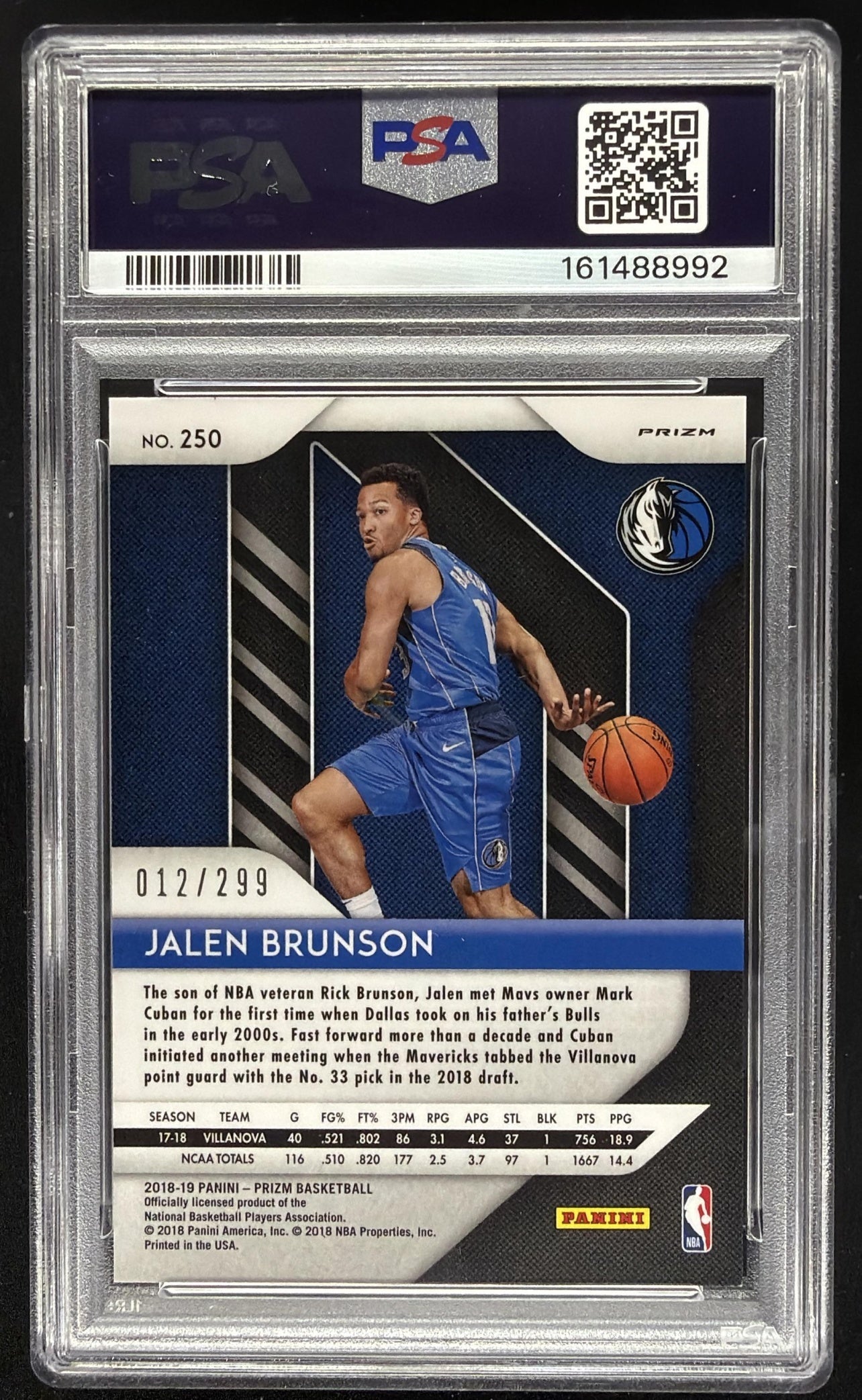 2018-19 Panini Prizm Jalen Brunson #250 Prizms Red 12/299 RC PSA 9