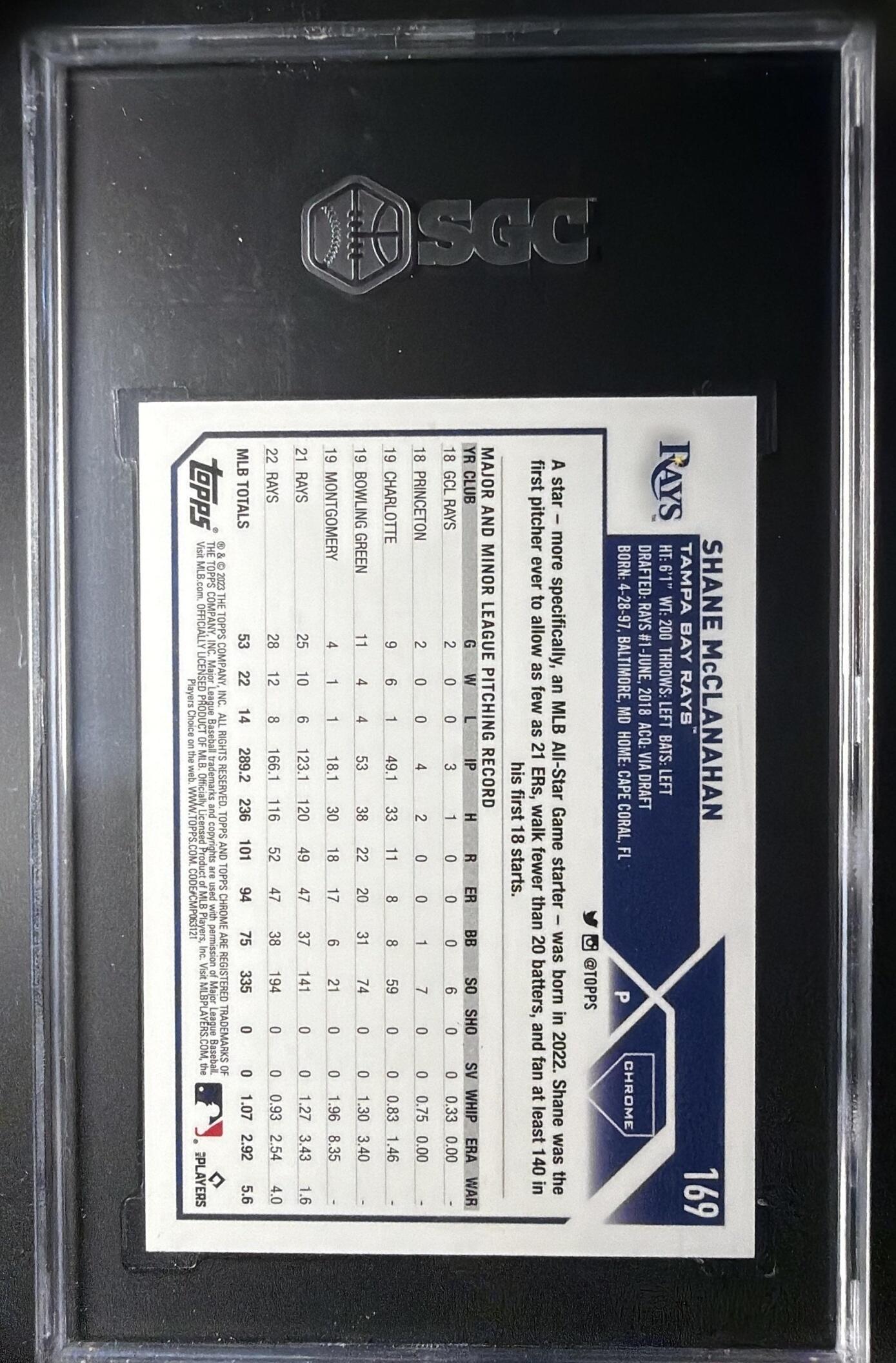 2023 Topps Chrome Shane McClanahan #169 Red Wave /5 SGC 10