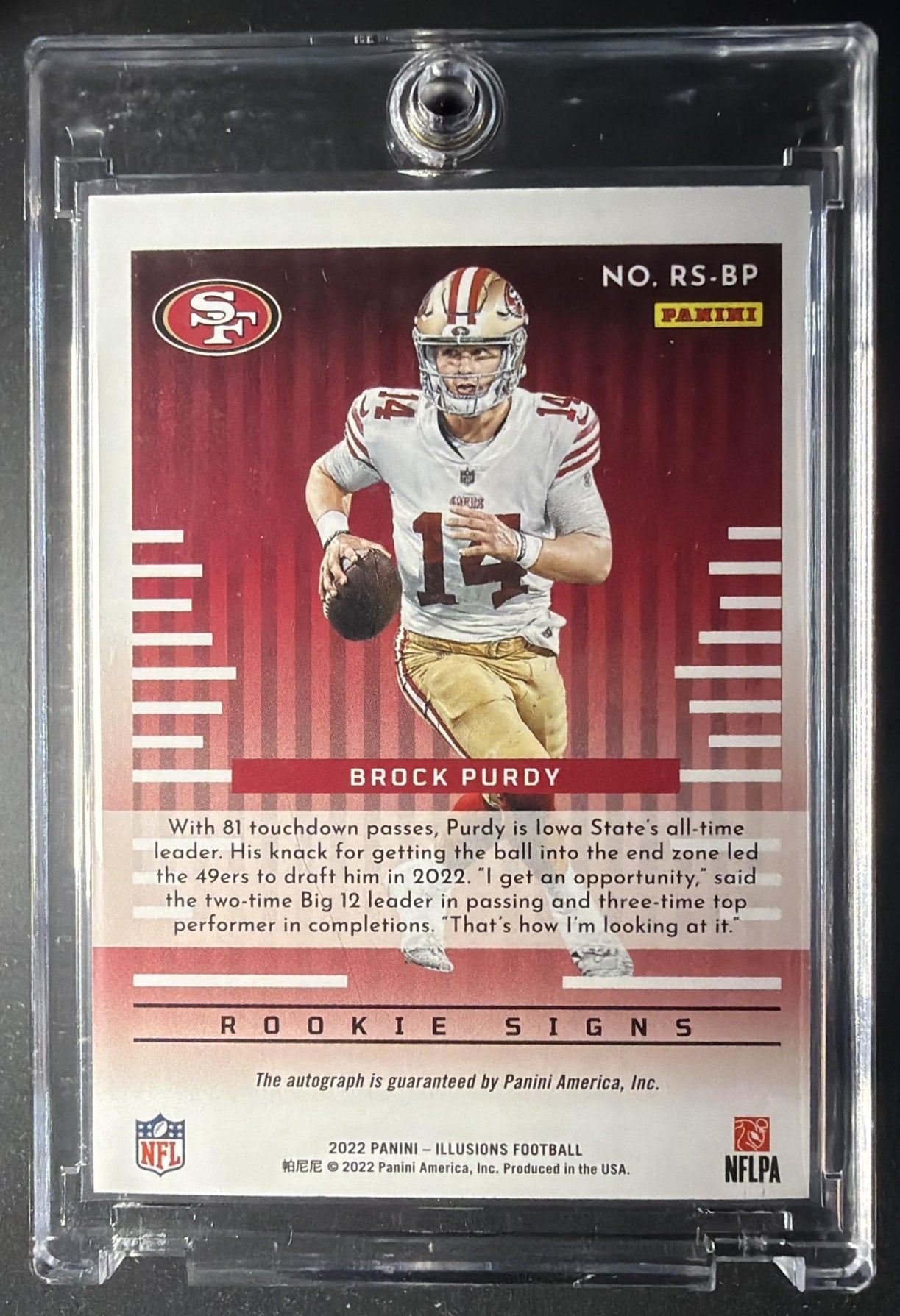 2022 Panini Illusions Brock Purdy #RS-BP Rookie Black 35/50 RC Auto