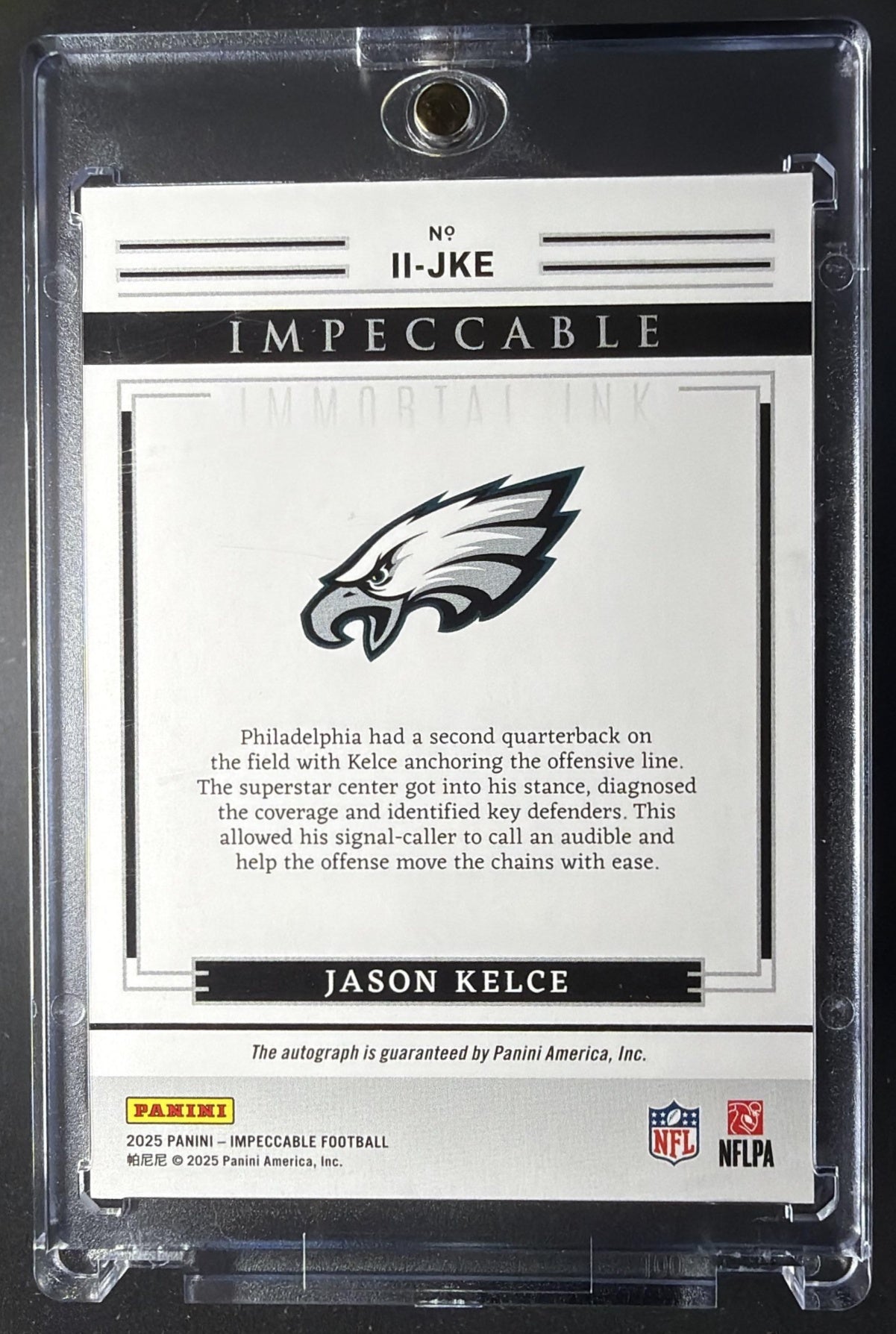 2025 Panini Impeccable Jason Kelce #II-JKE Immortal Ink /75 Auto