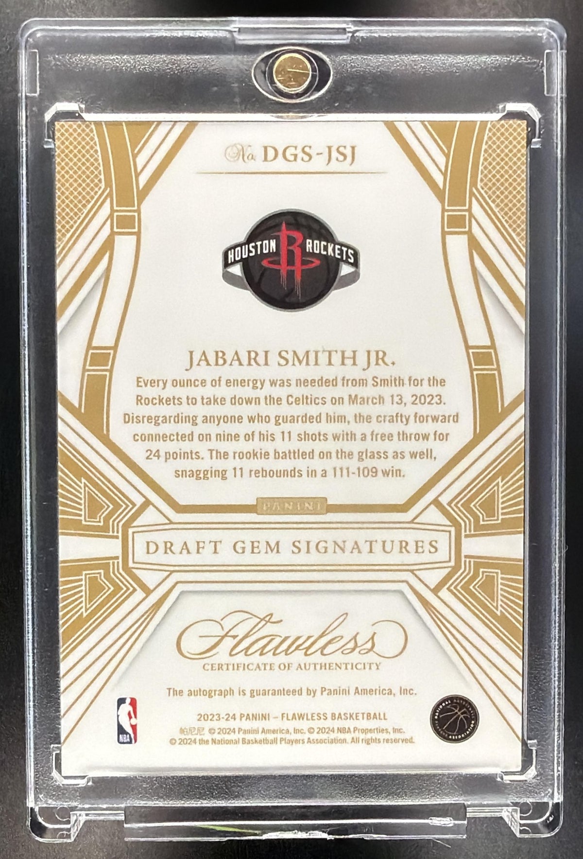 2024 Panini Flawless Jabari Smith Jr. #2 2023 Draft Gem Signatures Ruby /15 Auto