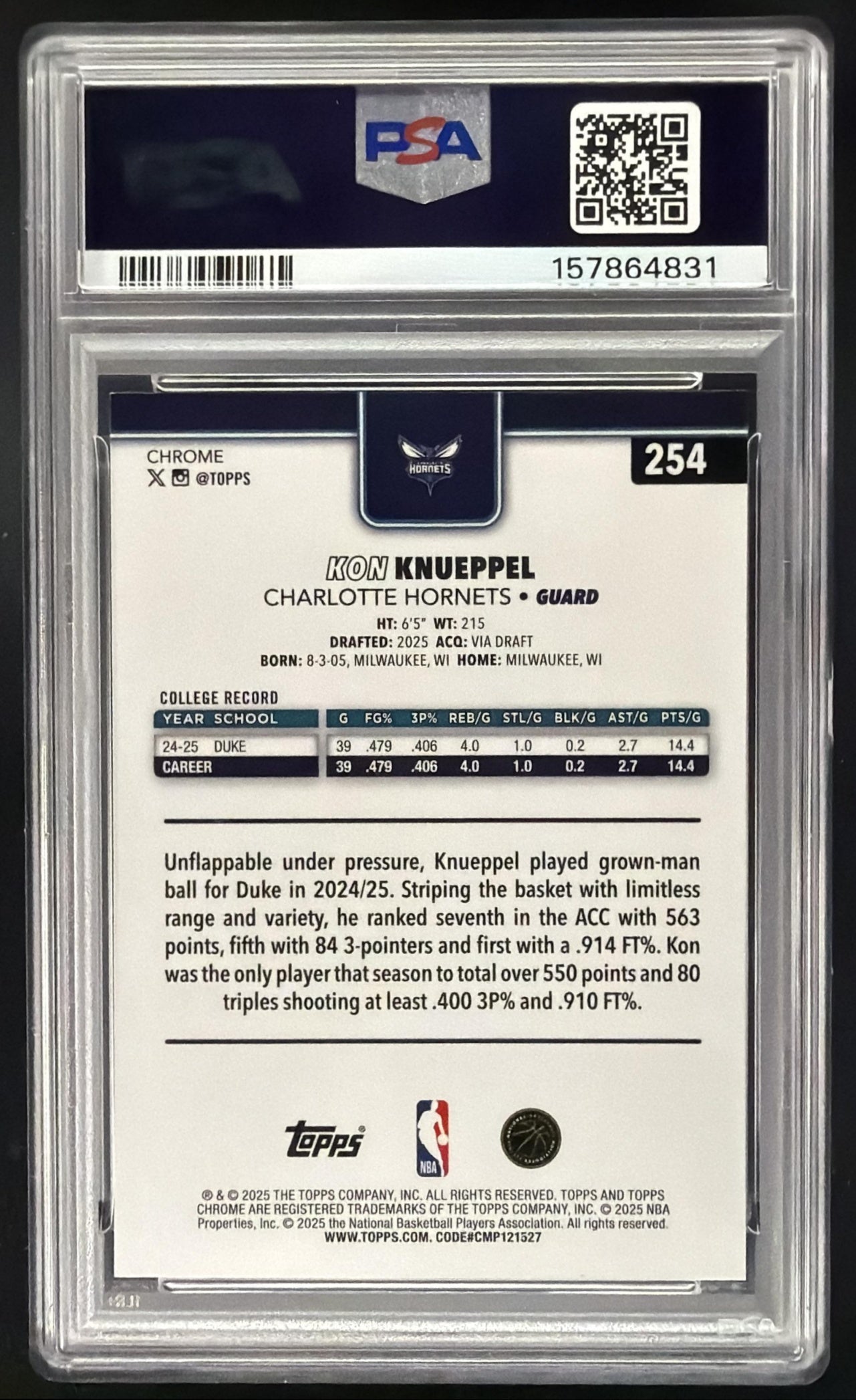2025-26 Topps Chrome Kon Knueppel #254 X-Fractor RC PSA 10