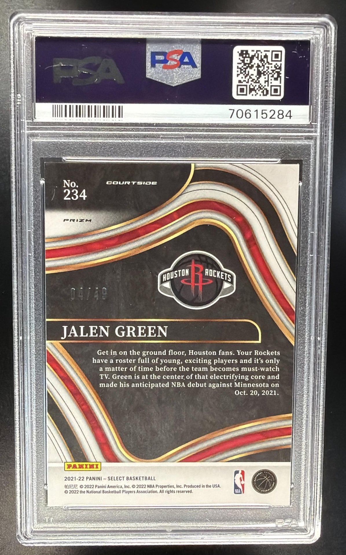 2021-22 Panini Select Jalen Green #234 Red Disco Prizms 4/49 RC Courtside PSA 10