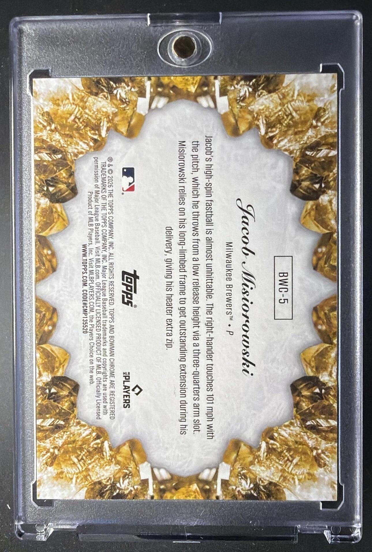 2026 Bowman Jacob Misiorowski #BWC-5 Crystallized Chrome RC SSP Gold /50