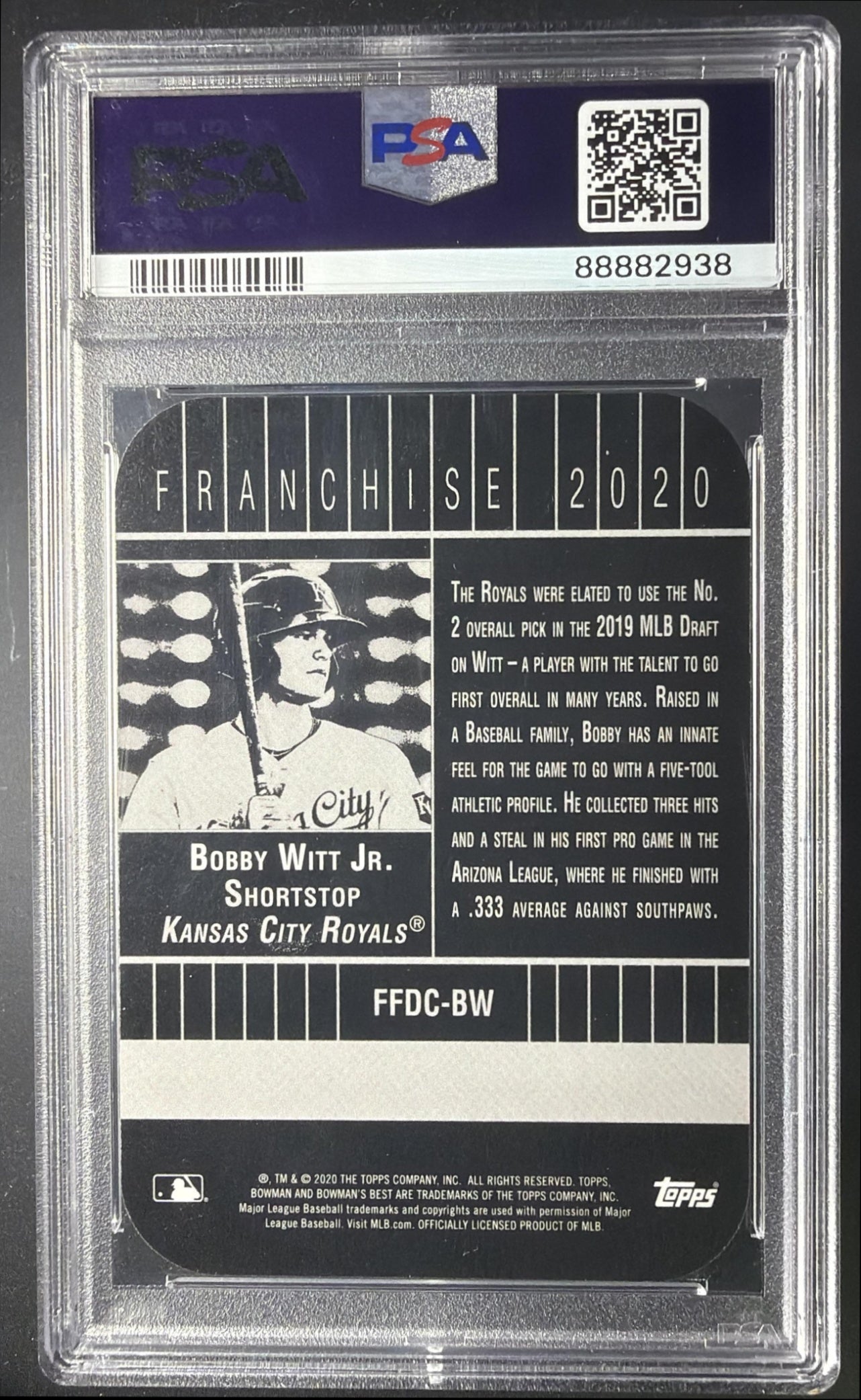 2020 Bowman's Best Bobby Witt Jr. #99FF-BWJ 1999 Franchise Favorites RC Refractor PSA 10