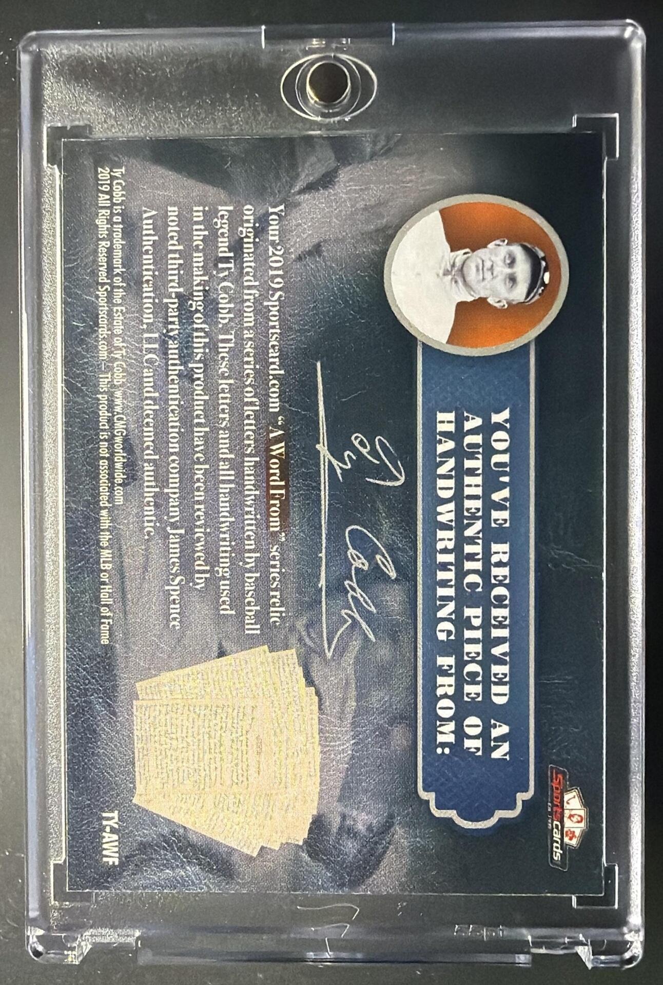 2019 A Word From Ty Cobb Authentic Handwriting