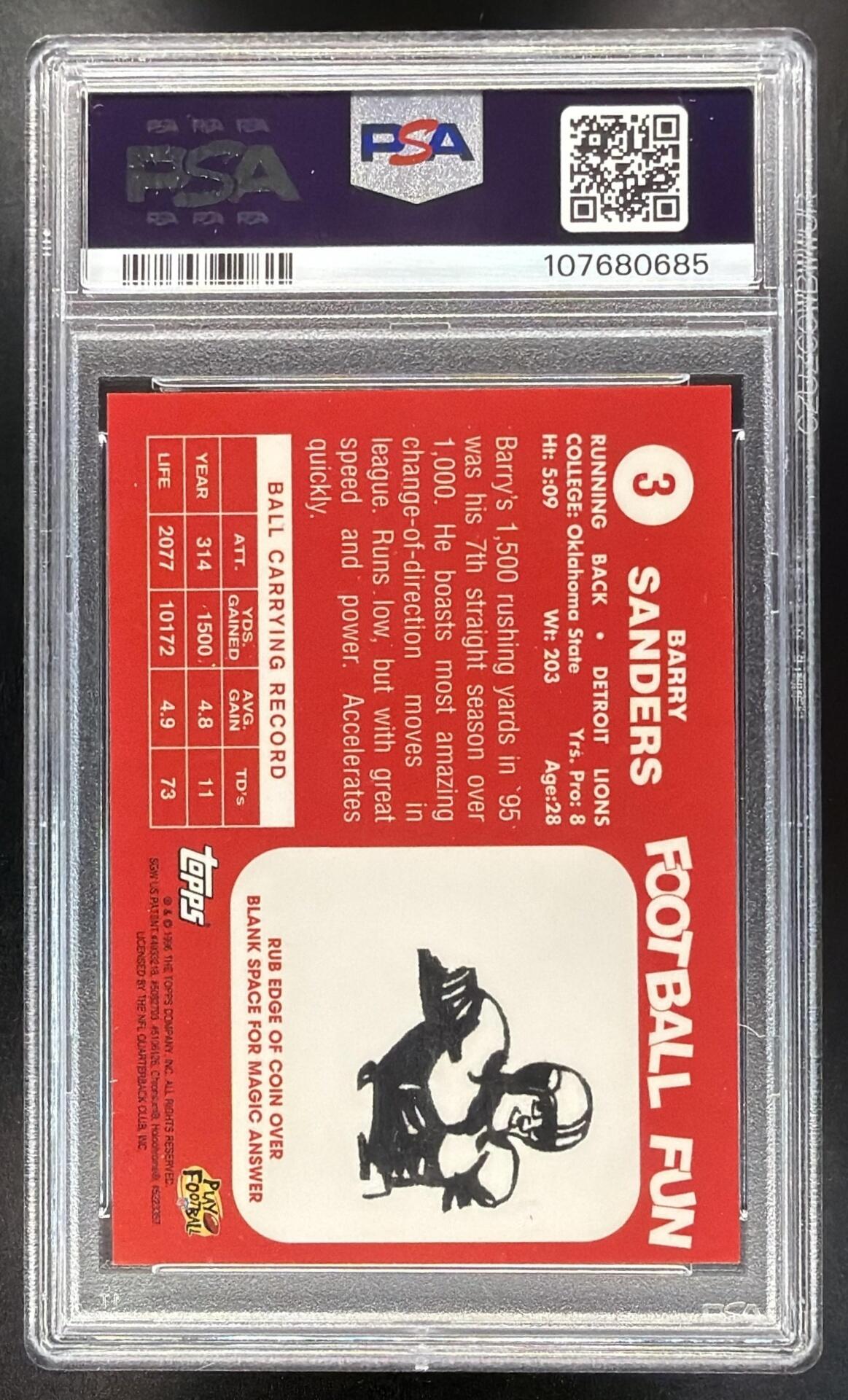 1996 Topps Chrome Barry Sanders #3 40th Anniversary Commemorative PSA 8