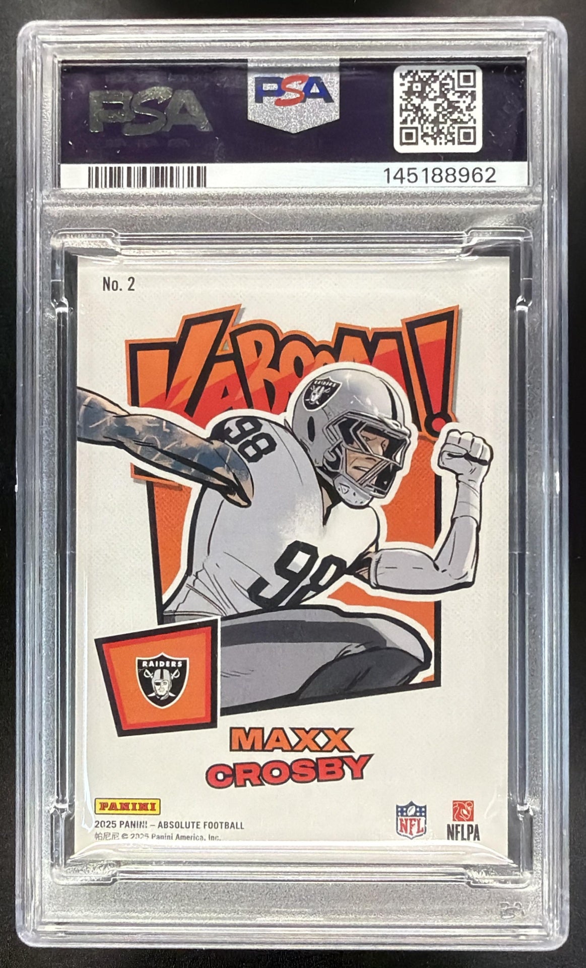 2025 Panini Absolute Maxx Crosby #2 Kaboom Horizontal PSA 9