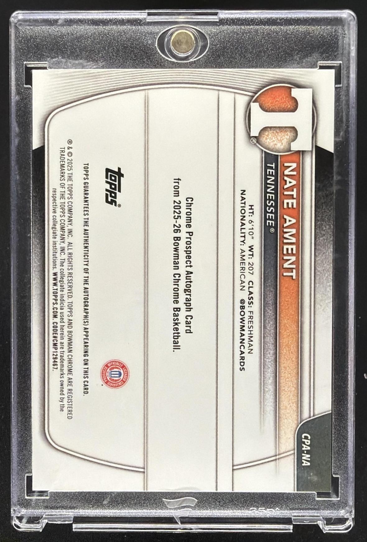 2025 Bowman Nate Ament #CPA-NA Chrome Auto Speckle Refractor /299 1st Prospect