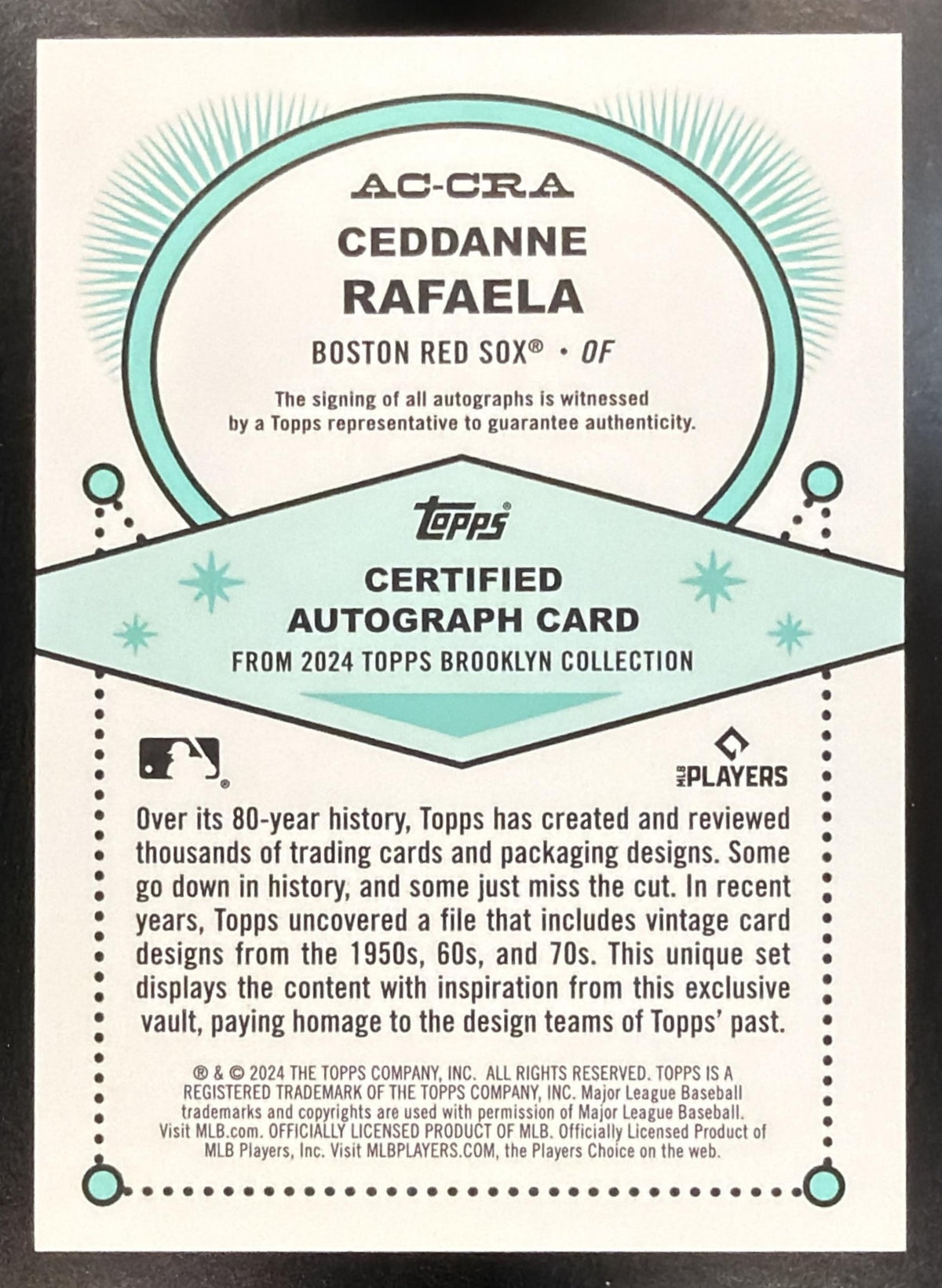 2024 Topps Brooklyn Collection Ceddanne Rafaela #AC-CRA Auto 79/99 RC