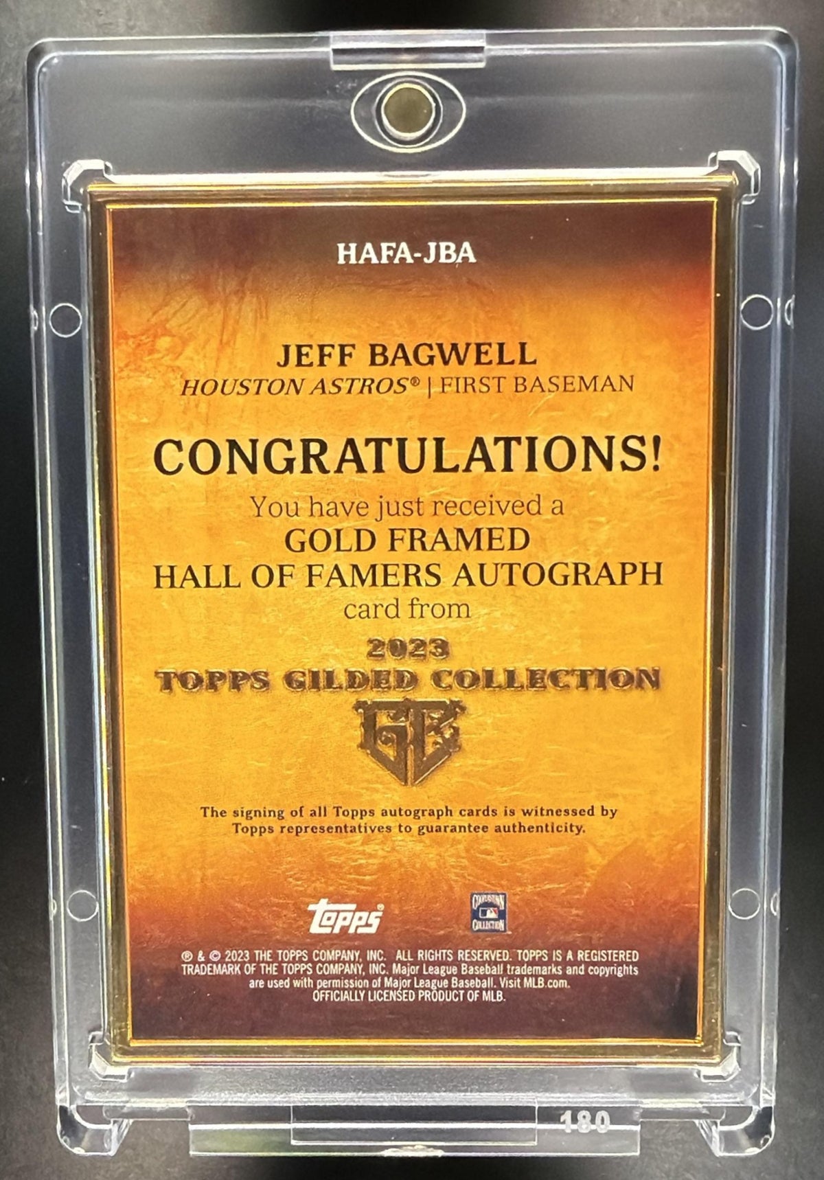 2023 Topps Gilded Collection Jeff Bagwell #HAFA-JBA Gold Framed Hall of Famers Auto /50