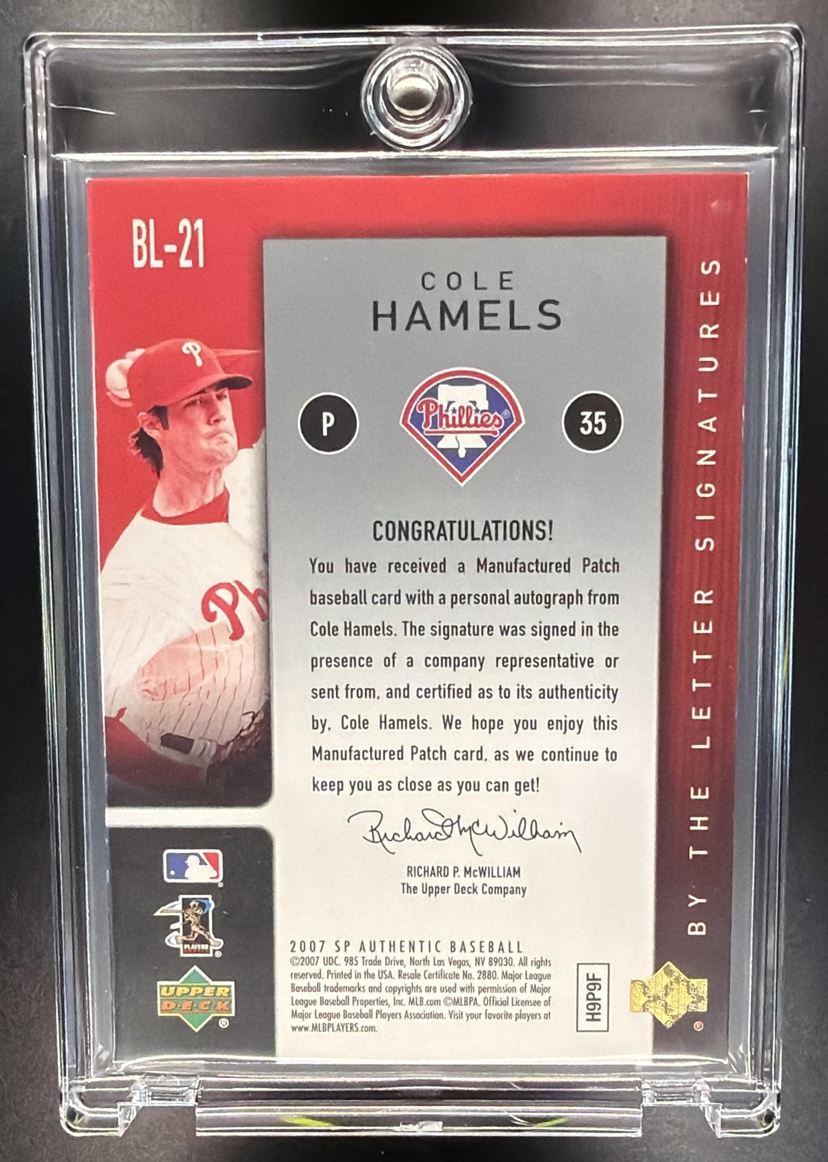 2007 SP Authentic Cole Hamels #BL-21 By the Letter Signatures /25 Patch Auto