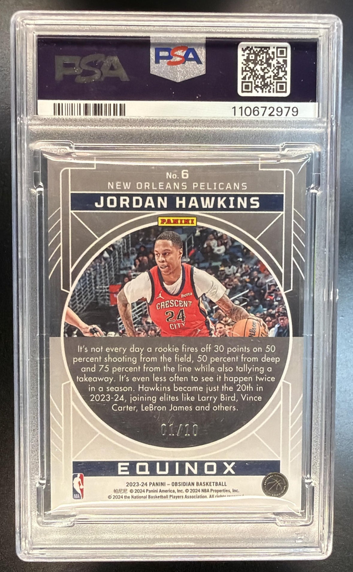 2023 Panini Obsidian Jordan Hawkins #8 Electric Etch Molten Mojo RC PSA 8