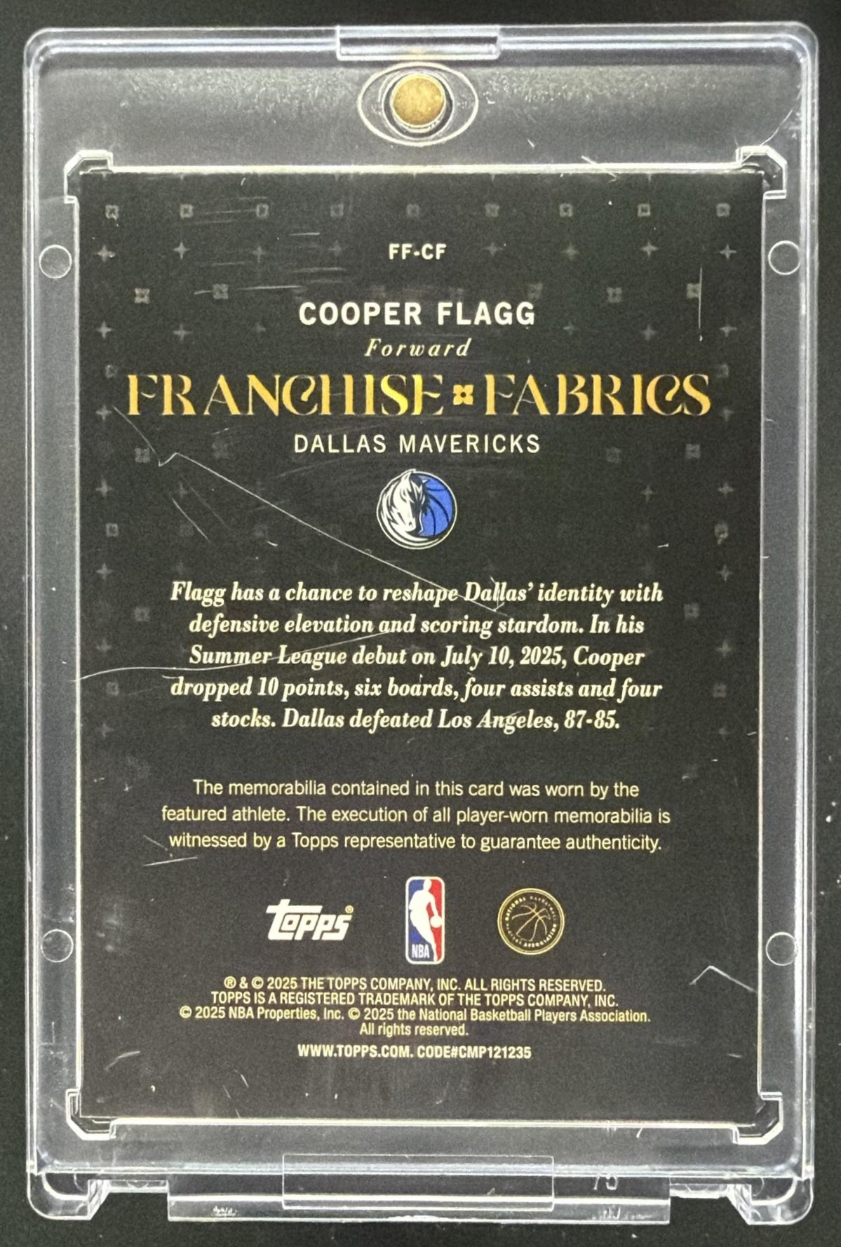 2025-26 Topps Cooper Flagg #FF-CF Franchise Fabrics MEM RC