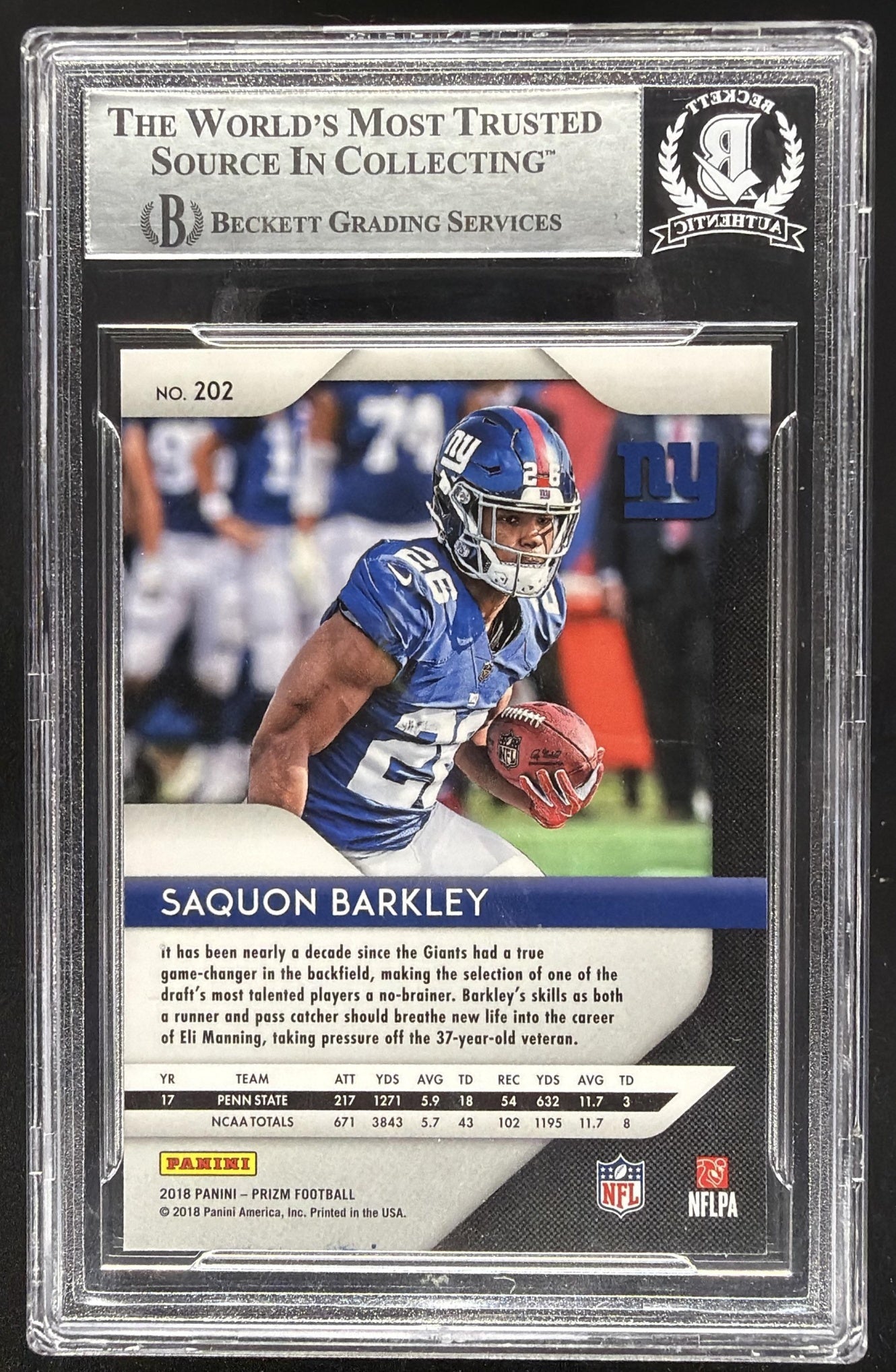 2018 Panini Prizm Saquon Barkley #RI-2 Rookie Auto Beckett Witness Authentic