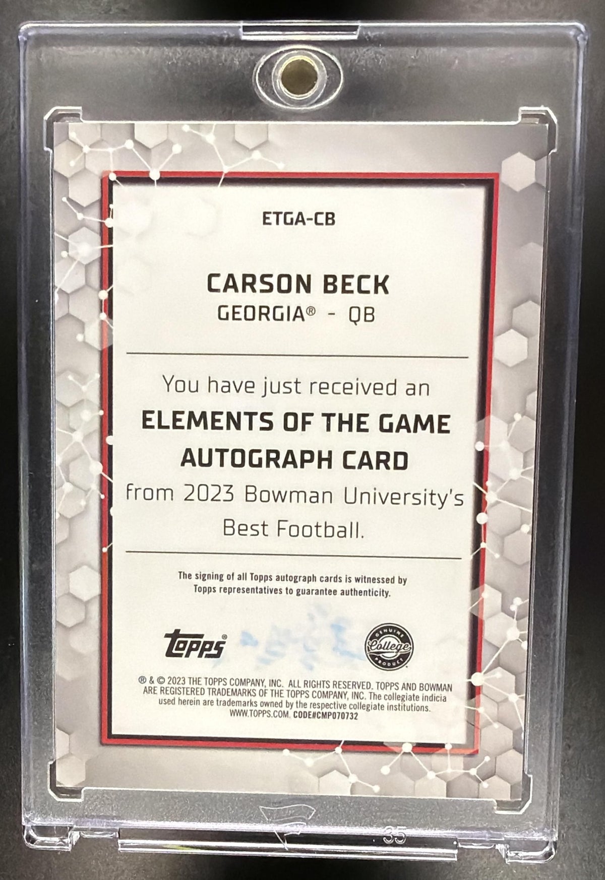2023 Bowman University Best Carson Beck #ETGA-CB Elements Of Greatness Auto Orange Geometric /25