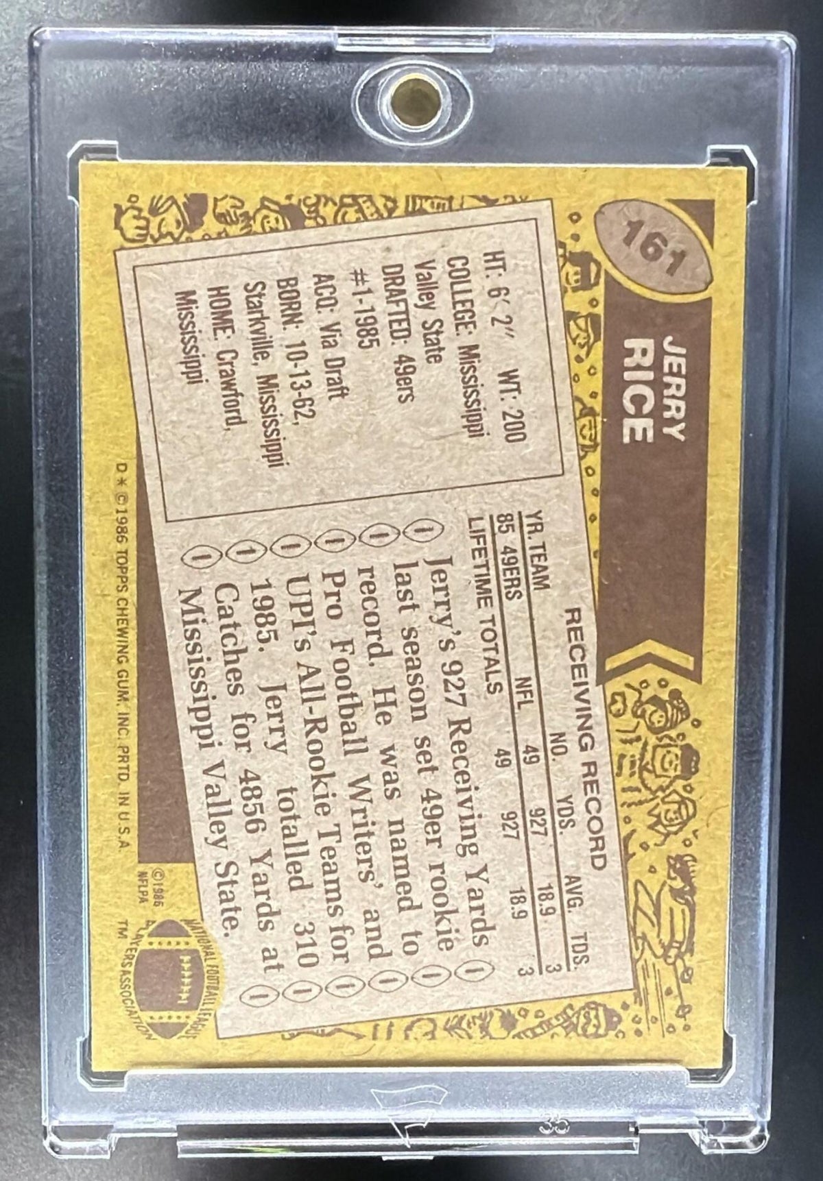 1986 Topps Jerry Rice #161b RC 49ers