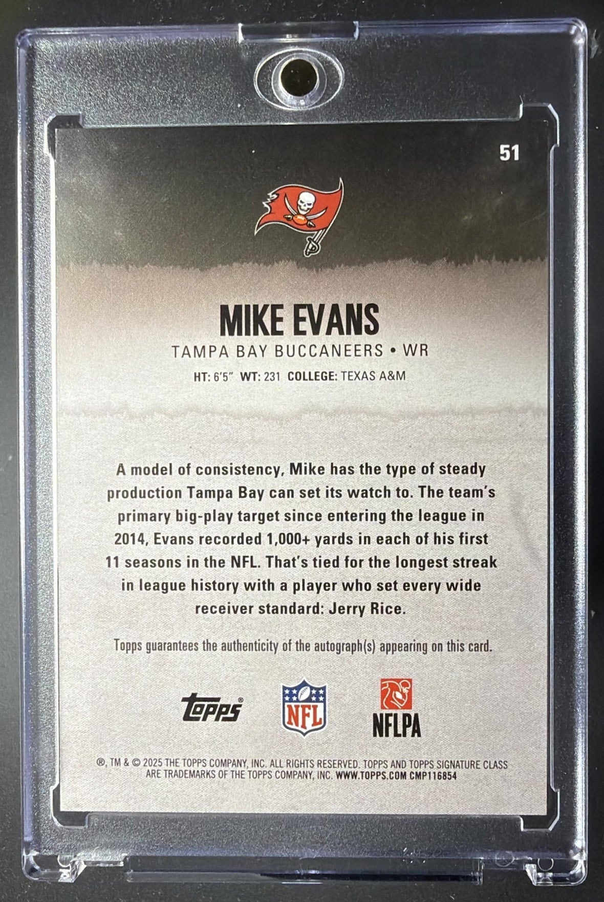 2025 Topps Signature Class Mike Evans #51 Veteran Auto Silver Foil 22/275
