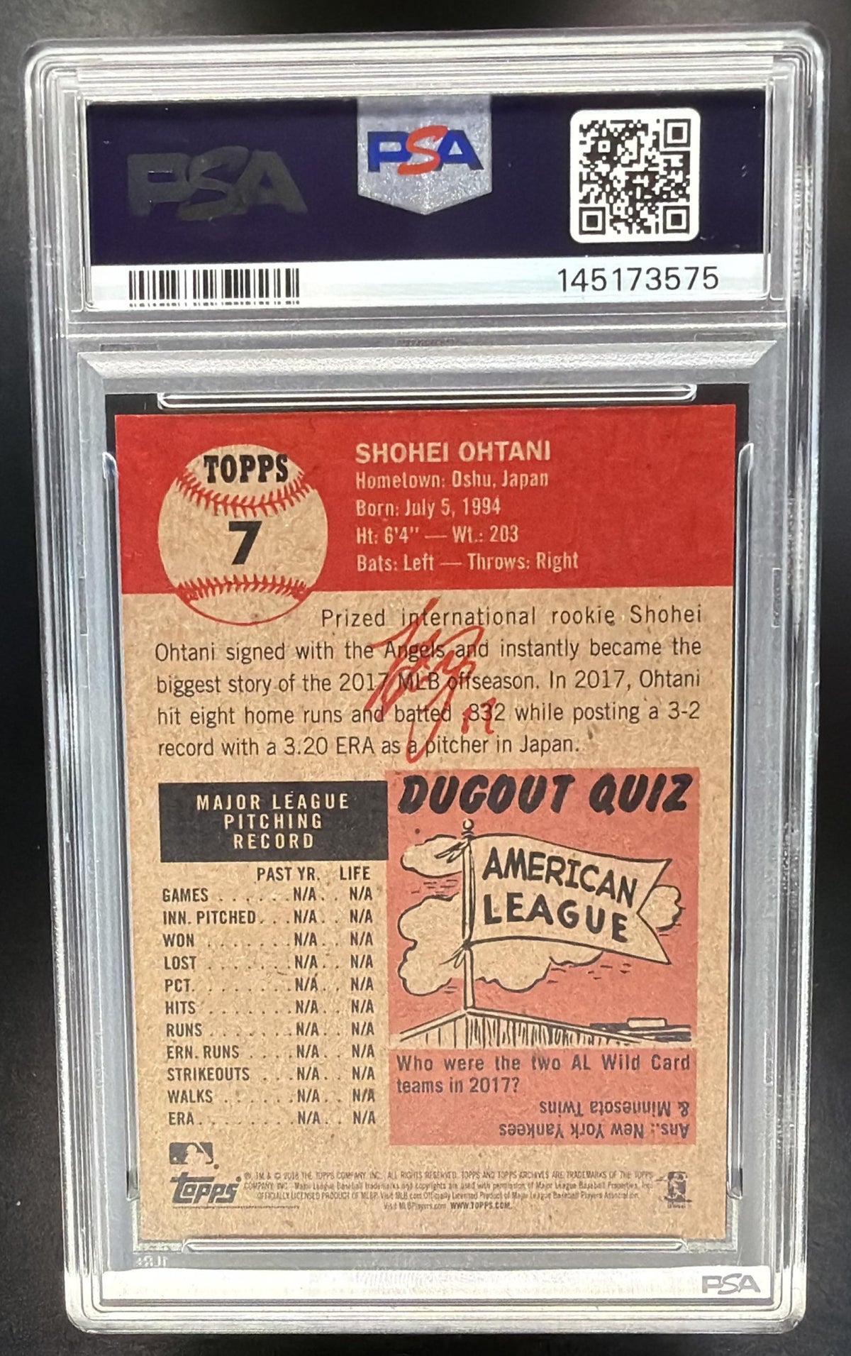 2018 Topps Living Shohei Ohtani #7 RC PSA 9