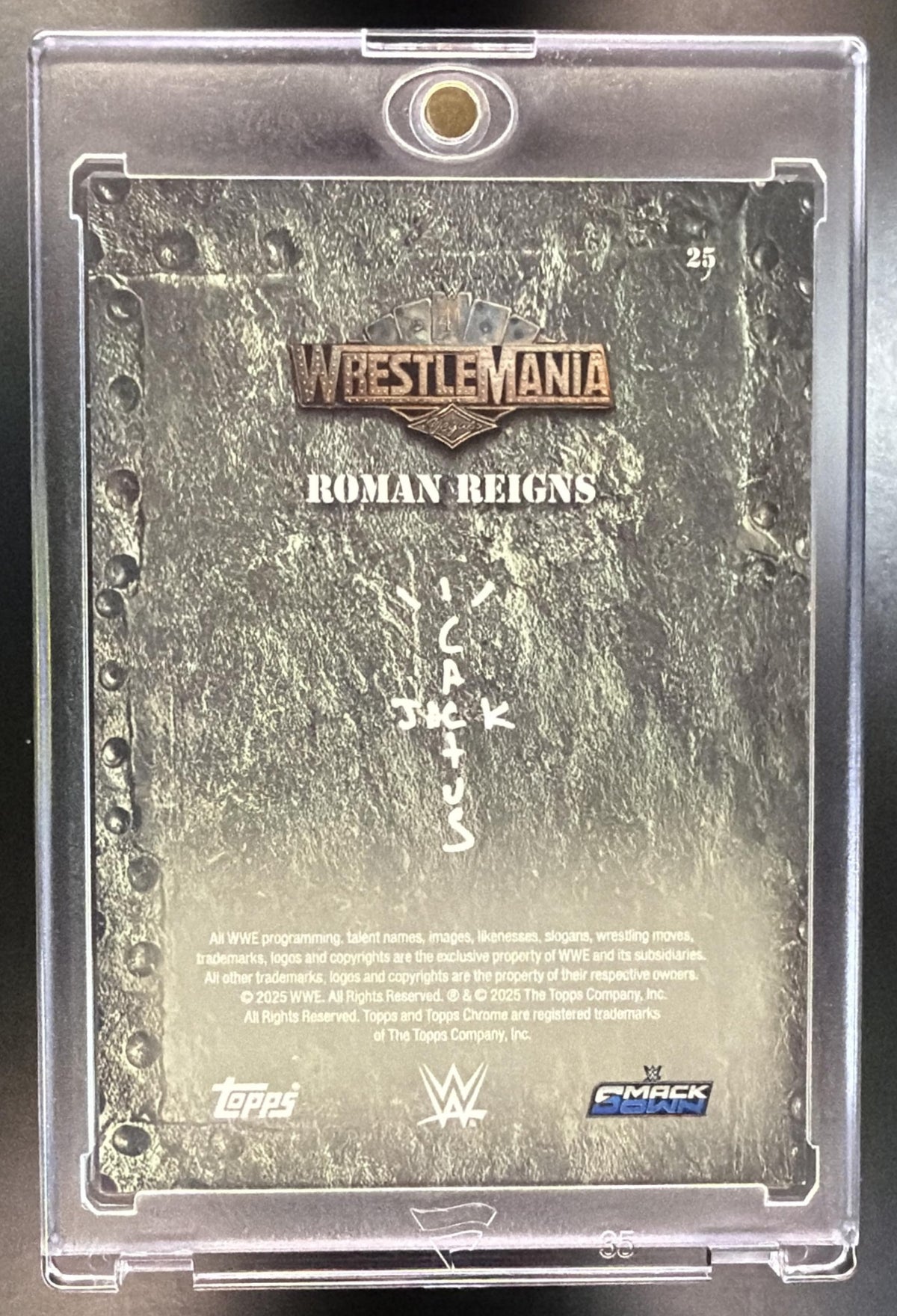 2025 Topps Chrome WWE Cactus Jack x Wrestlemania Roman Reigns #25 Gold Ray Wave Refractor /50