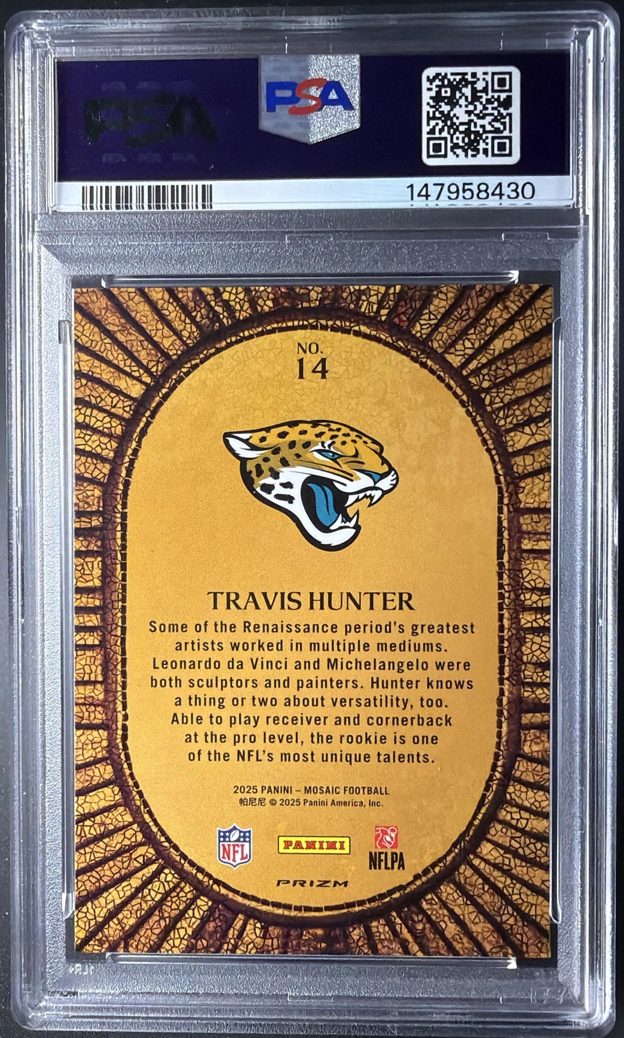 2025 Panini Mosaic Travis Hunter #14 Micro Mosaic RC PSA 9