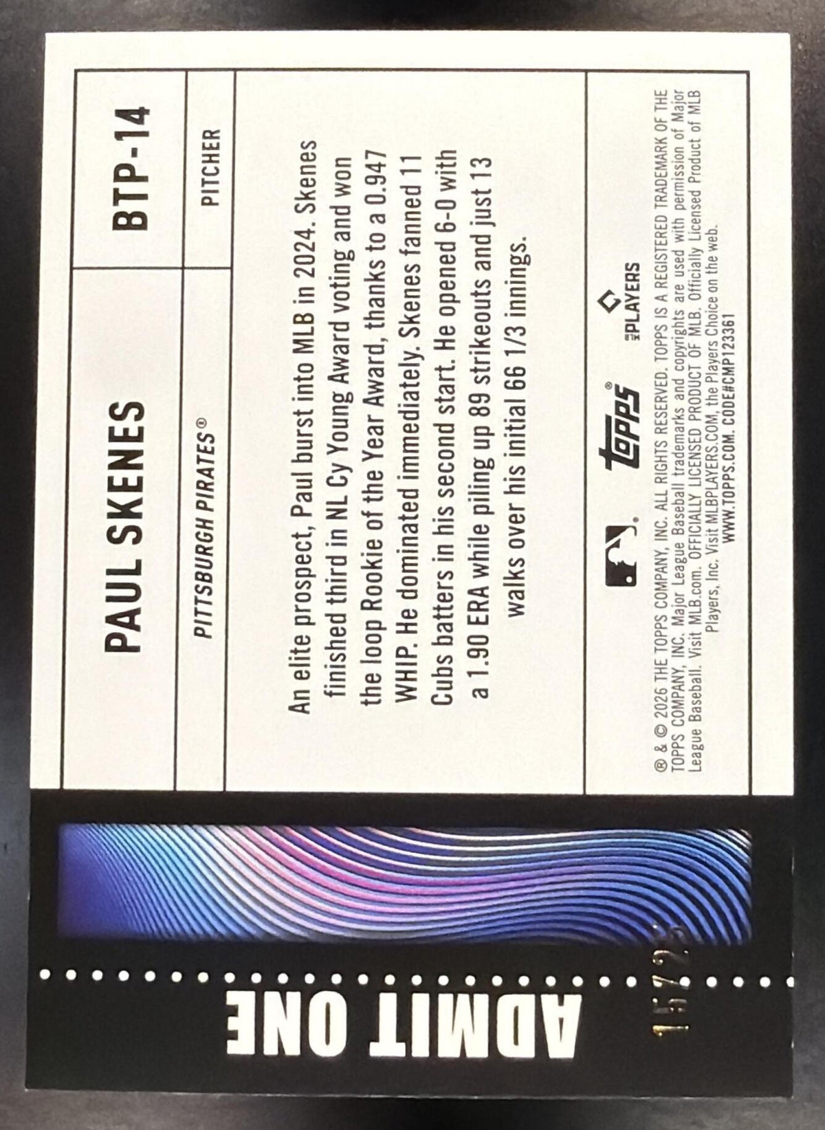 2026 Topps Series 1 Paul Skenes #BTP-14 Big Ticket Players Orange /25