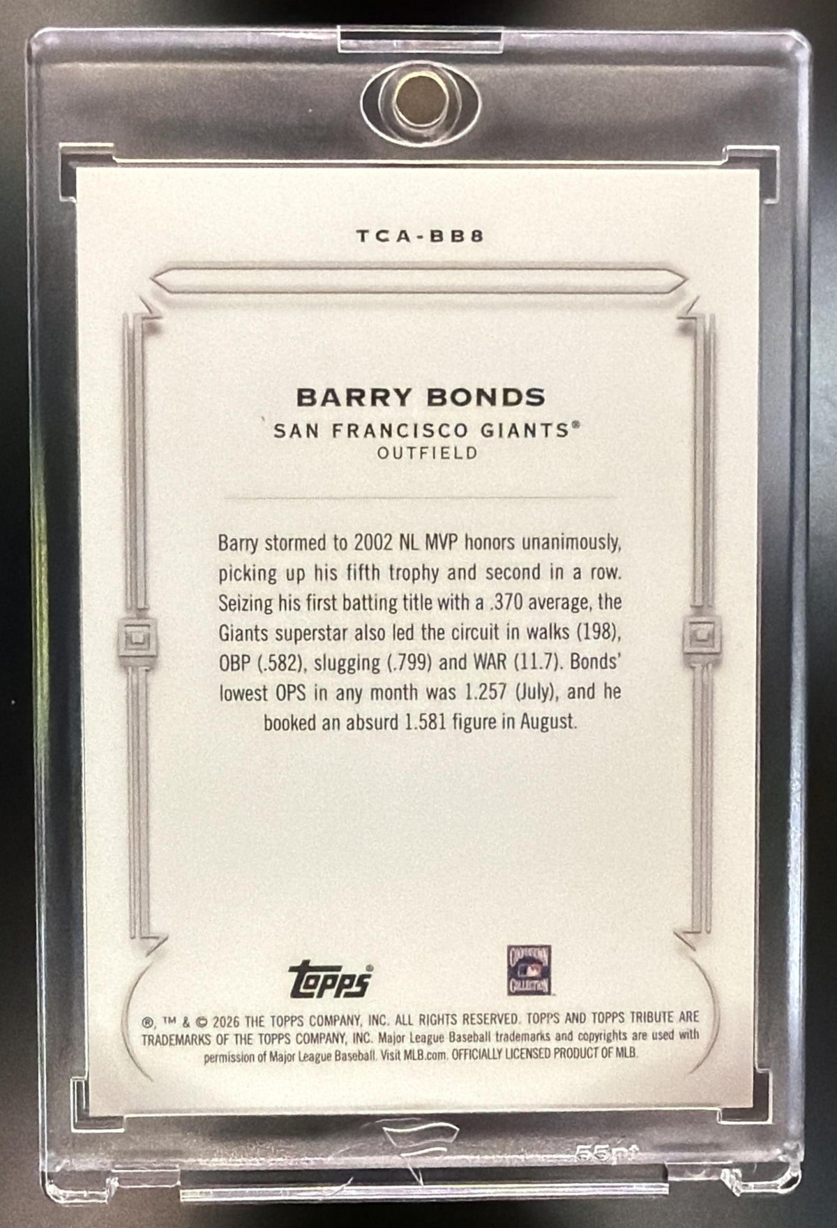 2026 Topps Tribute Barry Bonds #TCA-BB8 Career Achievement Award Continuity Pink /10