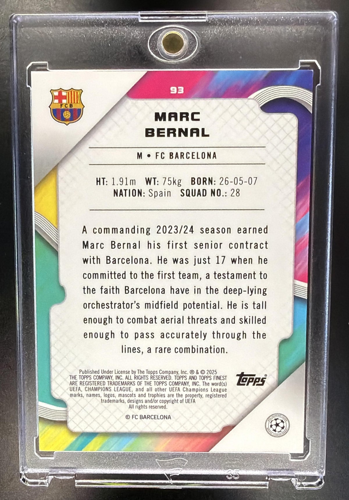 2024-25 Topps Finest FC Barcelona Marc Bernal #17 Gold 6/50 RC