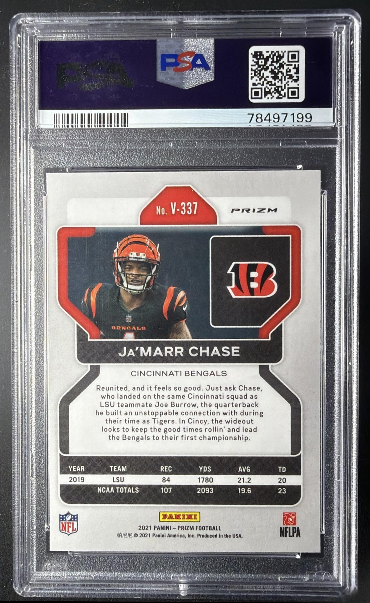 2021 Panini Prizm Ja'Marr Chase #V-337 Rookie Variation Silver RC PSA 10